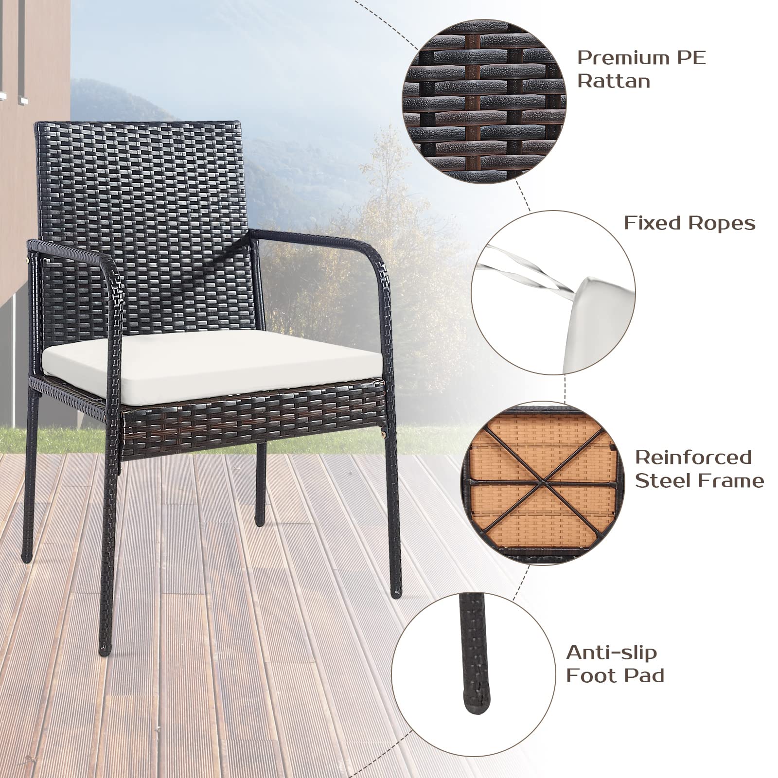 RELAX4LIFE 4-Piece Outdoor Dining Chair Set - All-Weather PE Wicker Patio Chairs with Comfortable Cushions, Durable Rattan Armchairs for Backyard, Poolside, Garden & Lawn - Perfect for Outdoor Entertaining & Relaxation