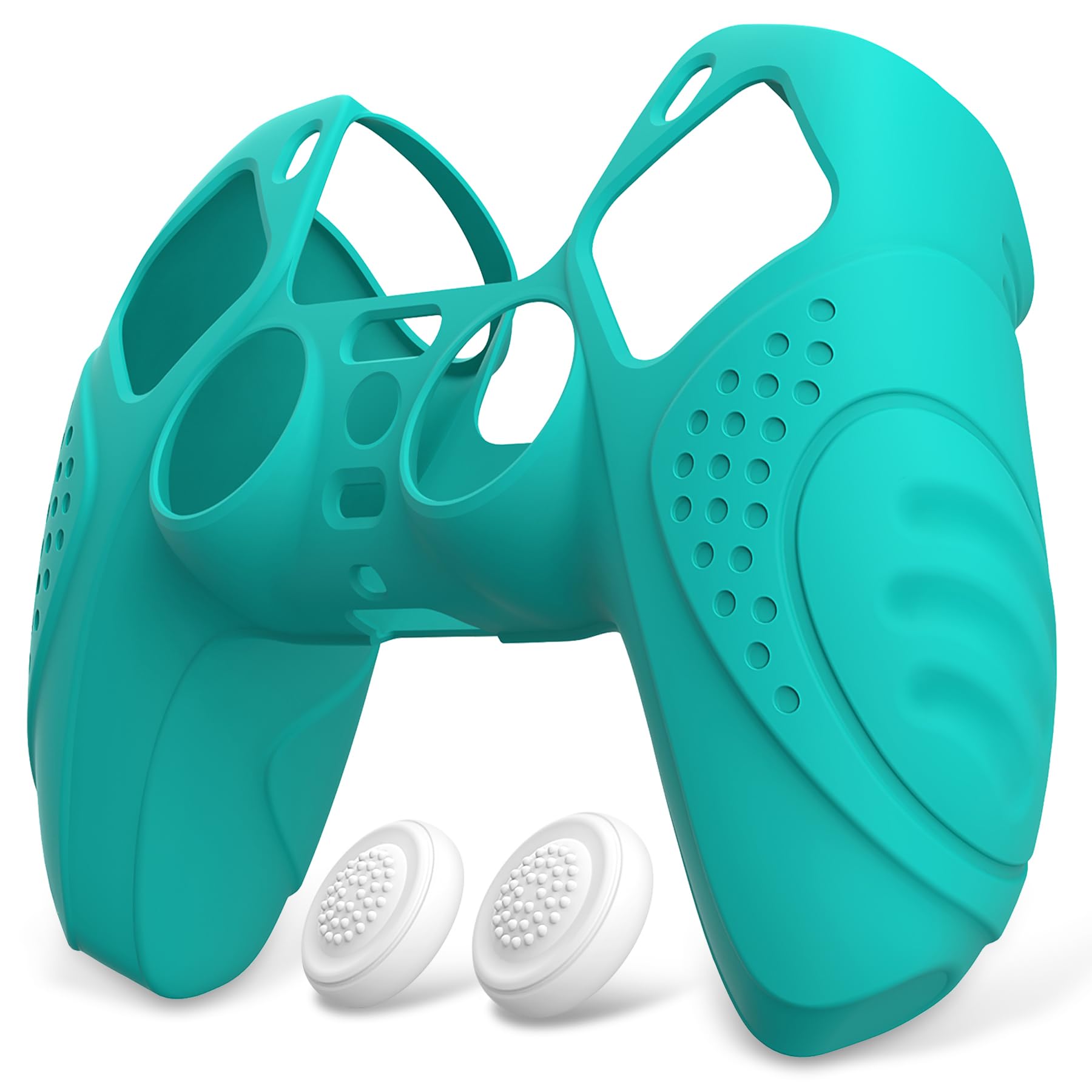 eXtremeRate PlayVital PS5 Controller Skin - Anti-Slip Silicone Cover with Thumb Grip Caps, Protective Guardian Edition (Aqua Green) | Perfect for Gaming, Streaming & Long Play Sessions