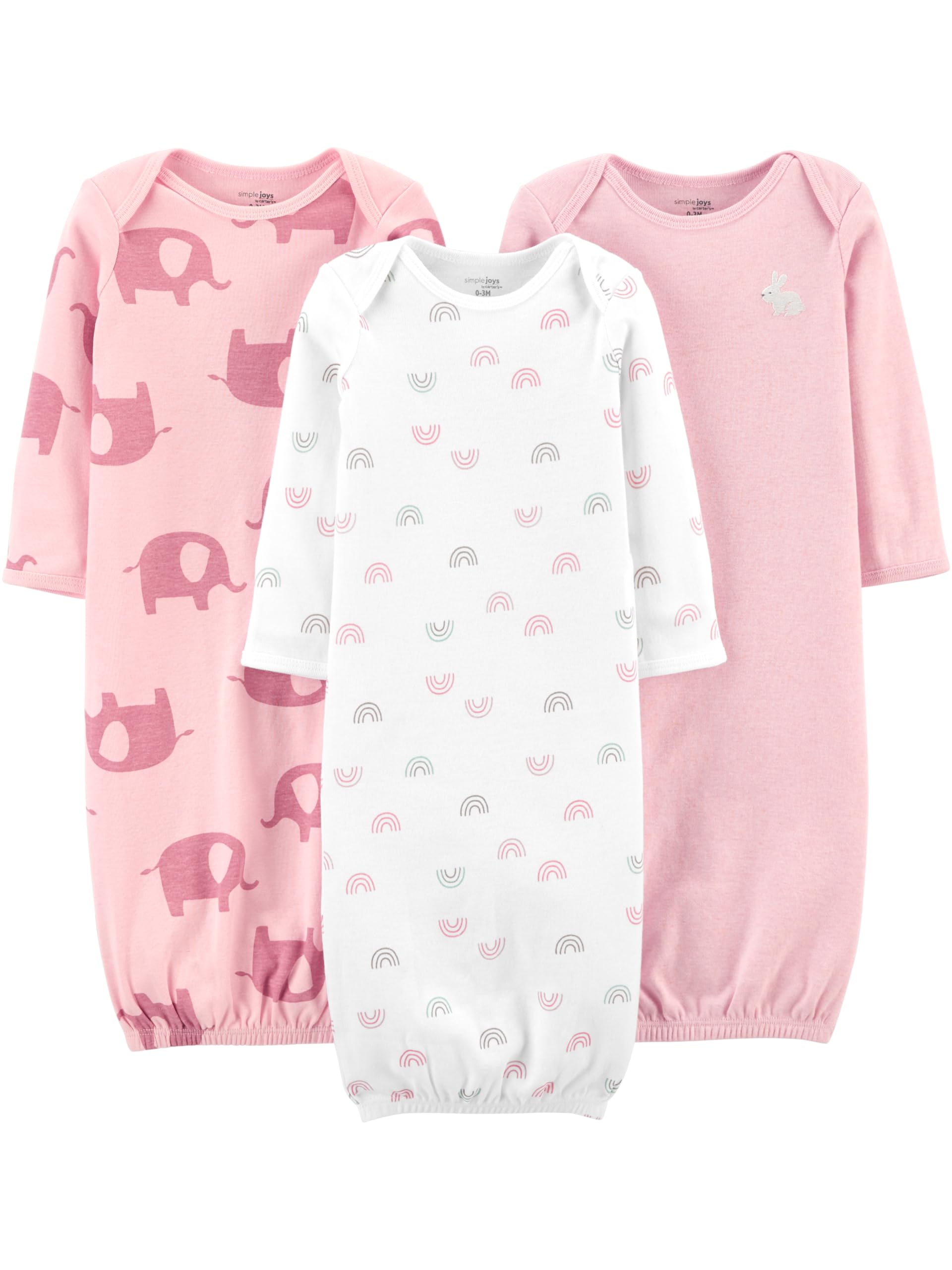 Carter's Simple Joys Baby Girls' 3-Pack 100% Cotton Sleep Gowns - Soft & Comfortable for Newborns & Infants - Perfect for Nighttime, Naptime & Cuddling