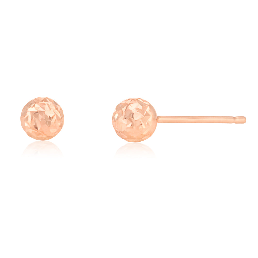 9CT Rose Gold Round 4MM Ball Stud Earrings for Women - Hypoallergenic Cubic Zirconia Studs for Daily Wear & Special Occasions