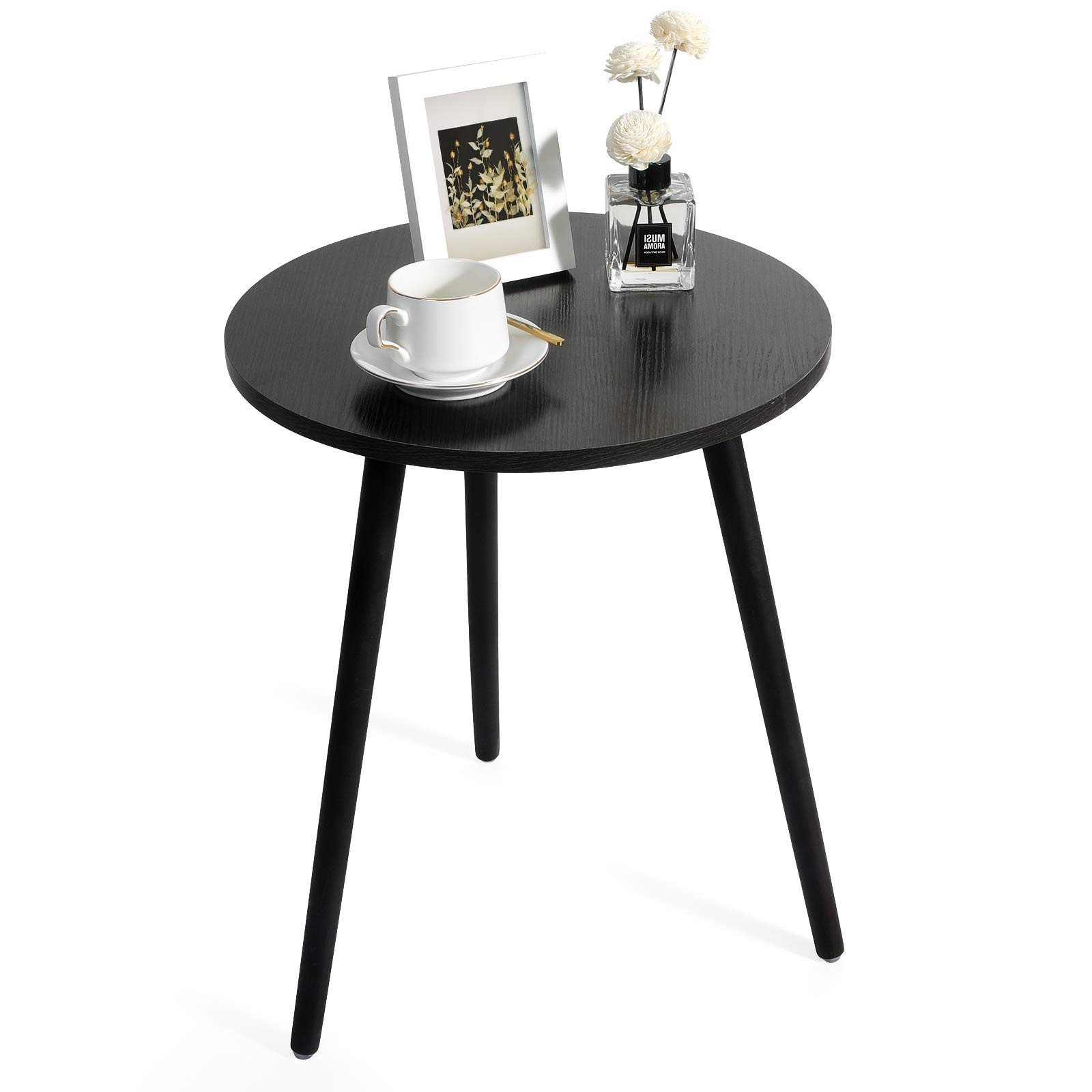 Haton Round Side Table - Modern Coffee & End Table for Living Room, Bedroom, Balcony - Easy Assembly Black Walnut (16.5×20.5 Inch) - Perfect for Holding Drinks, Books & Decor in Small Spaces