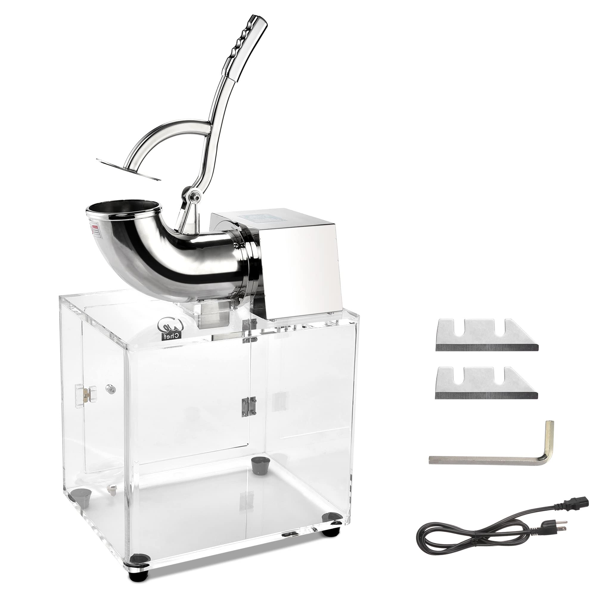 Yescom 250W Electric Snow Cone Machine - Stainless Steel Ice Shaver & Crusher with Dual Blades - Makes 440lbs/hr for Home & Commercial Use - Perfect for Parties, Events, and Summer Treats