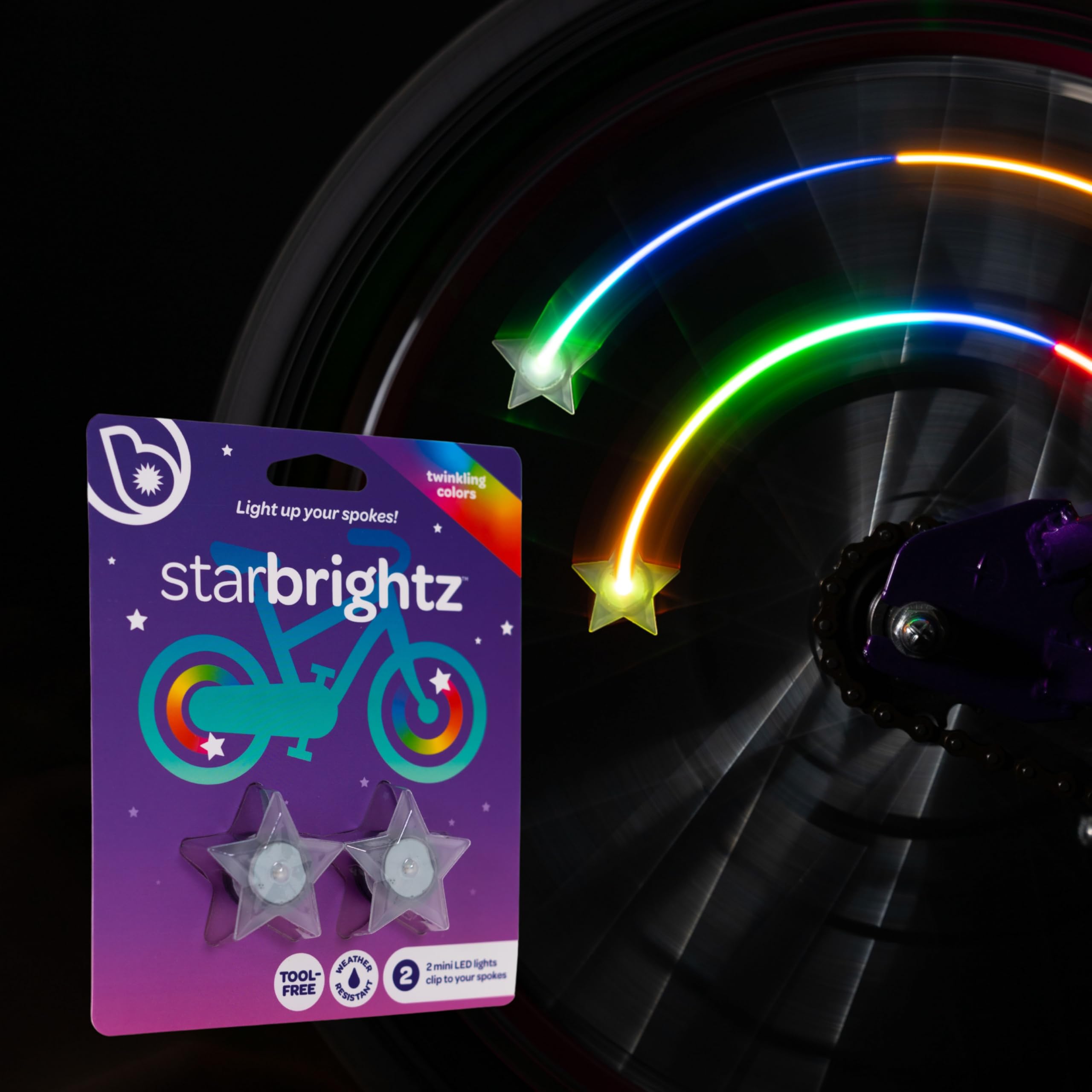 Brightz StarBrightz Bike Spoke Lights - 2 Pack Color Changing Star Shaped LED Wheel Lights for Bicycles | Clip-On Spoke Decorations for Kids, Boys & Girls | Perfect for Night Riding, Birthday Gifts & Cycling Safety