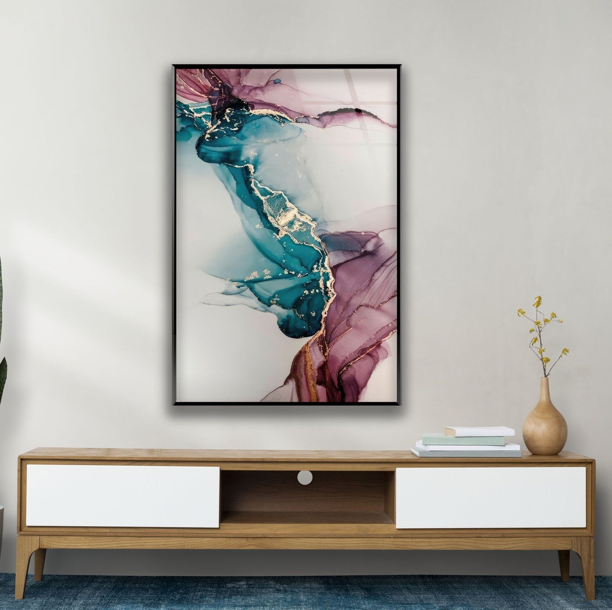 Abstract Pictorial Art Glass Wall Decor - Modern Handmade Glass Art for Living Room, Bedroom & Office - Unique Home & Interior Design Decorations
