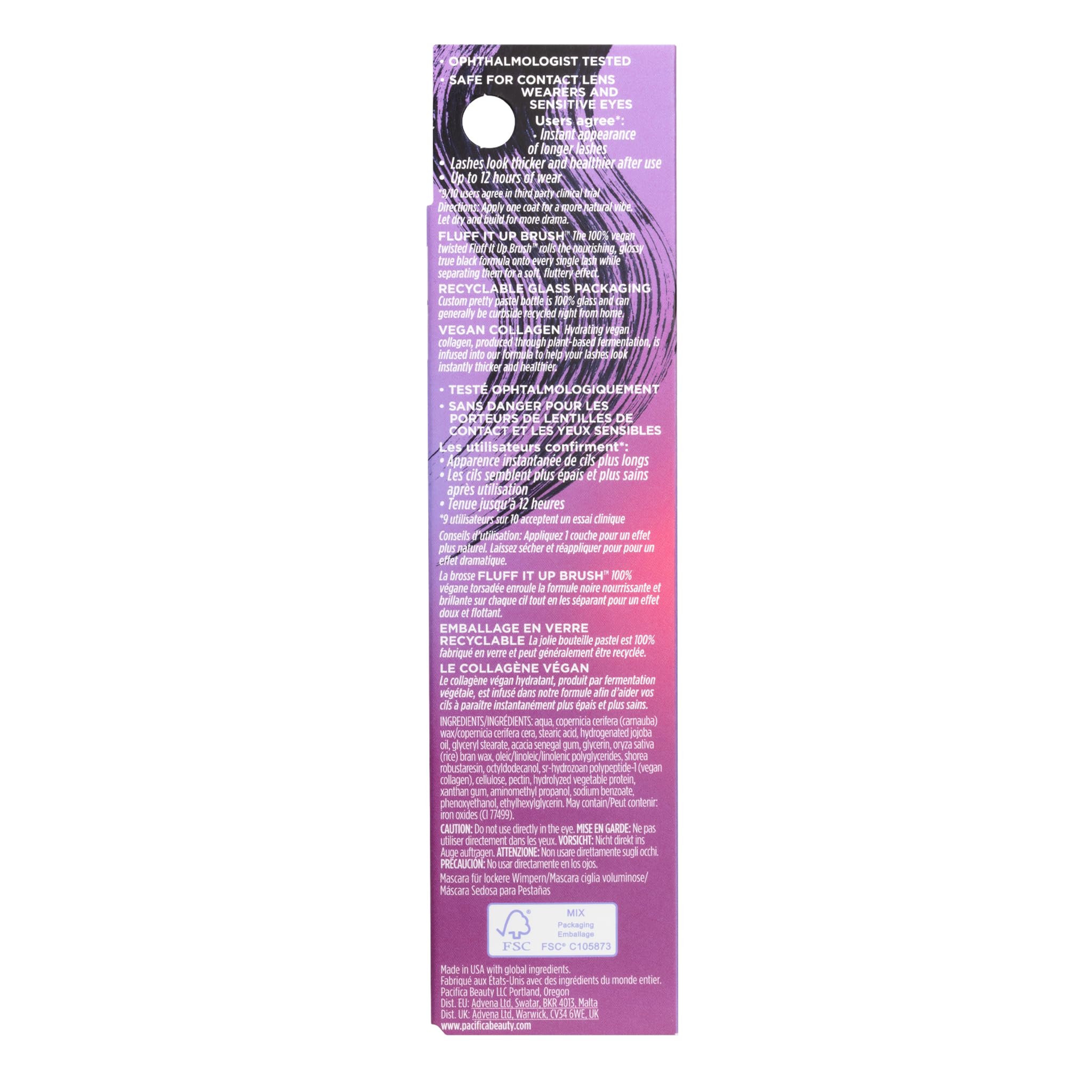 Pacifica Vegan Collagen Volumizing Mascara - Black Cruelty-Free Lash Enhancer (0.24 oz) for Everyday Glam & Special Occasions