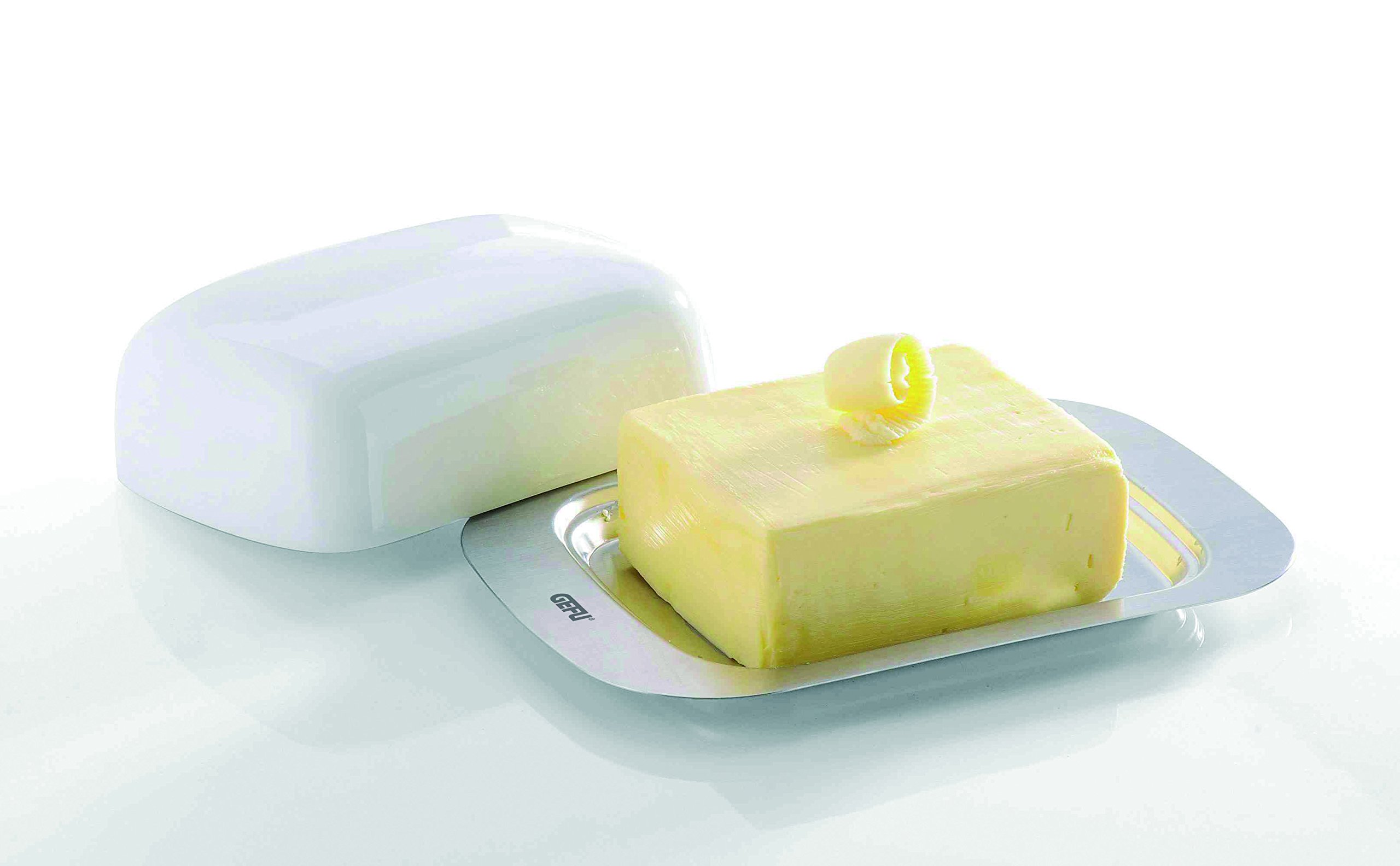 Premium Gefu Butter Dish Servia - Stainless Steel & Porcelain Kitchen Butter Keeper | Elegant Butter Storage for Dining Tables, Breakfast Buffets & Gift Giving