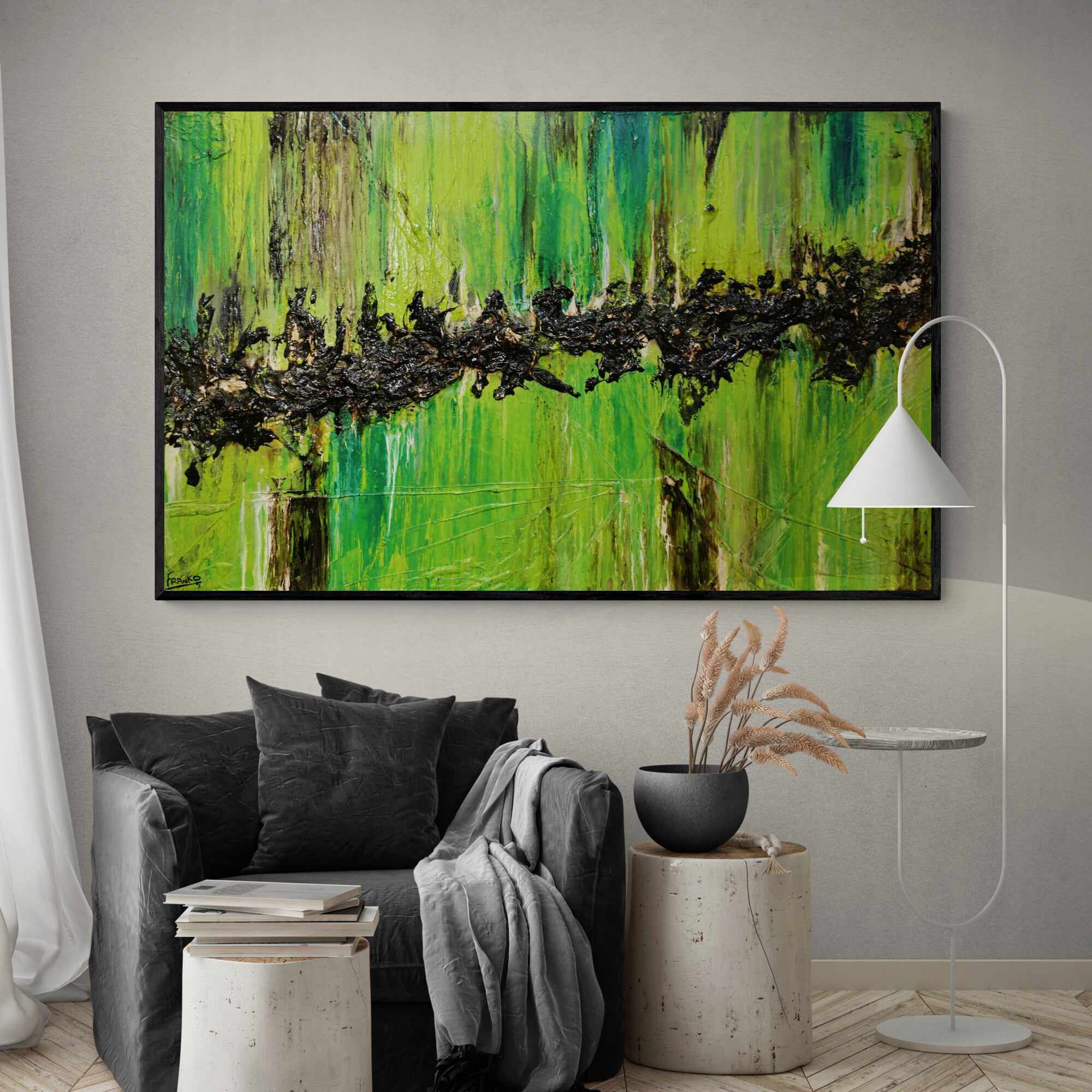 Lime Earth 160cm x 100cm Green Textured Abstract Canvas Art - Modern Wall Decor for Living Room, Bedroom & Office