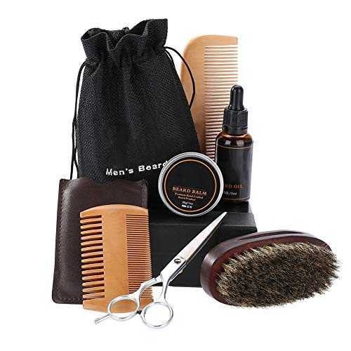 Premium Mustache & Beard Grooming Kit - 6pc Set with Boar Bristle Brush, Comb, Scissors for Men | Professional Beard Care Tools for Styling & Maintenance | Perfect for Daily Grooming, Travel & Gift Giving