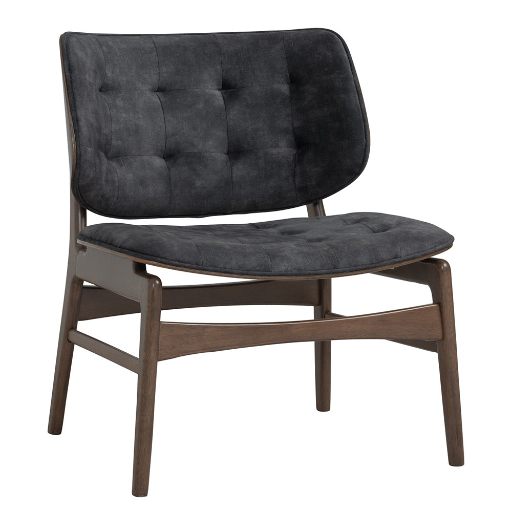 HEATH Lounge Chair - Modern Walnut Wood & Charcoal Fabric Accent Chair for Living Room, Bedroom, Office - Comfortable Mid-Century Style Reading Chair with Ergonomic Support
