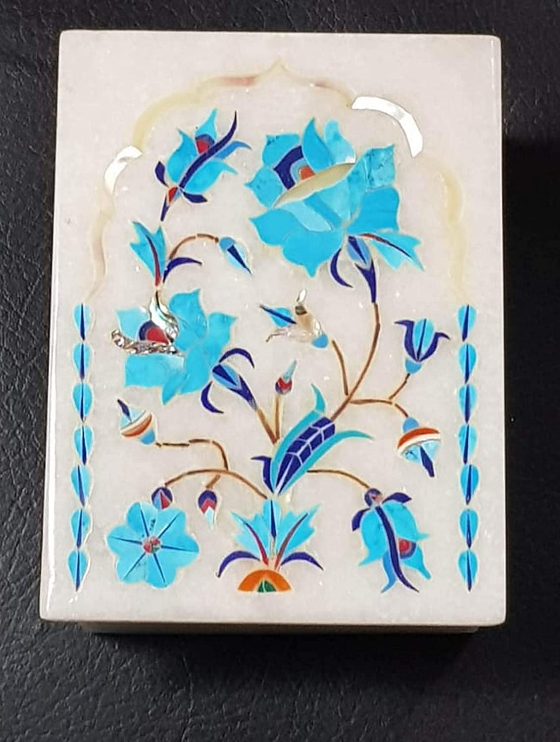 Handmade Marble Inlay Jewelry Box with Pietra Dura & Semi-Precious Stones - Unique Christmas Gift 2021 - Perfect for Jewelry Storage, Home Decor & Luxury Gifting