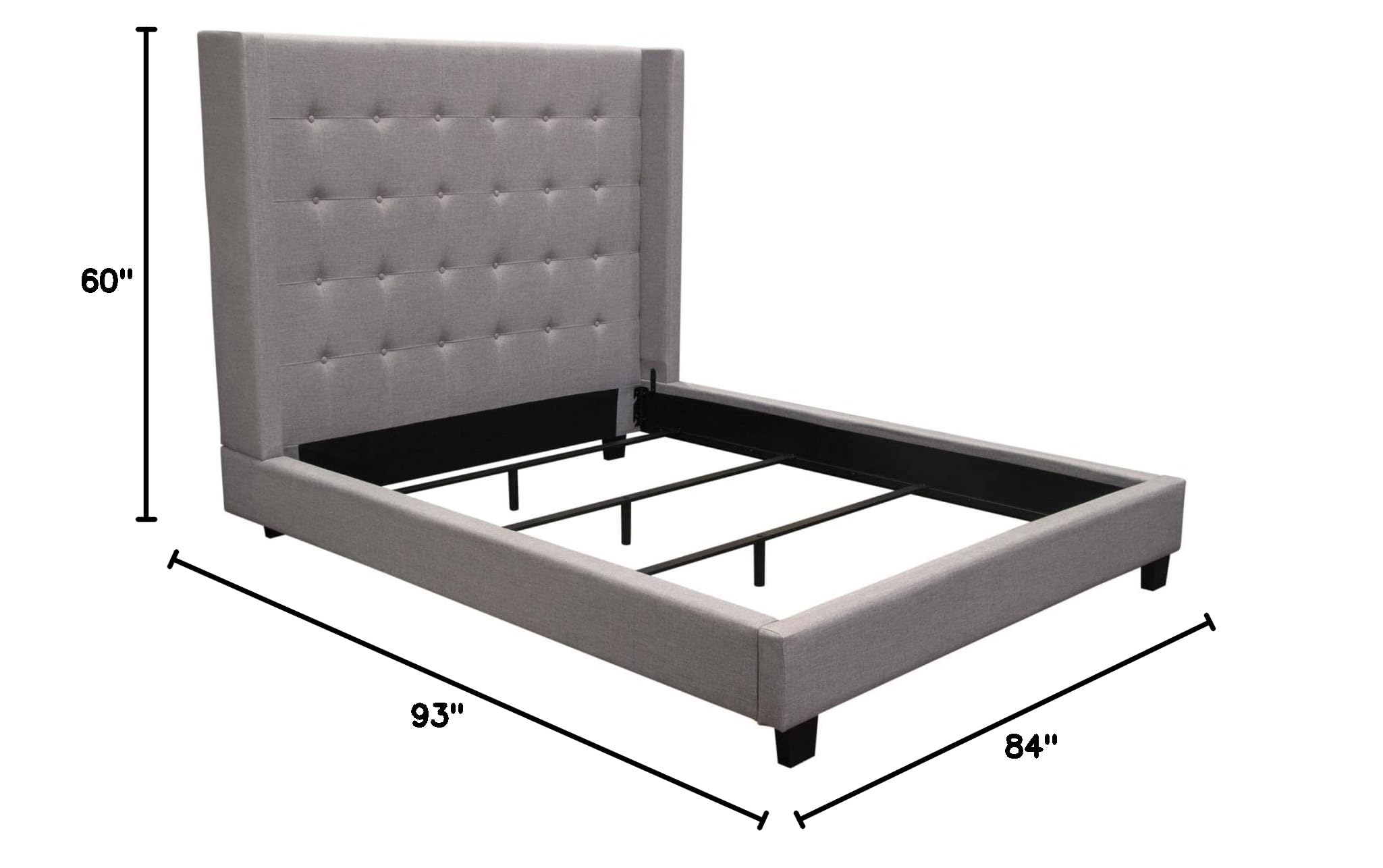 Luxury Diamond Tufted Wingback Bed Frame - Light Gray Upholstered Eastern King Size (93