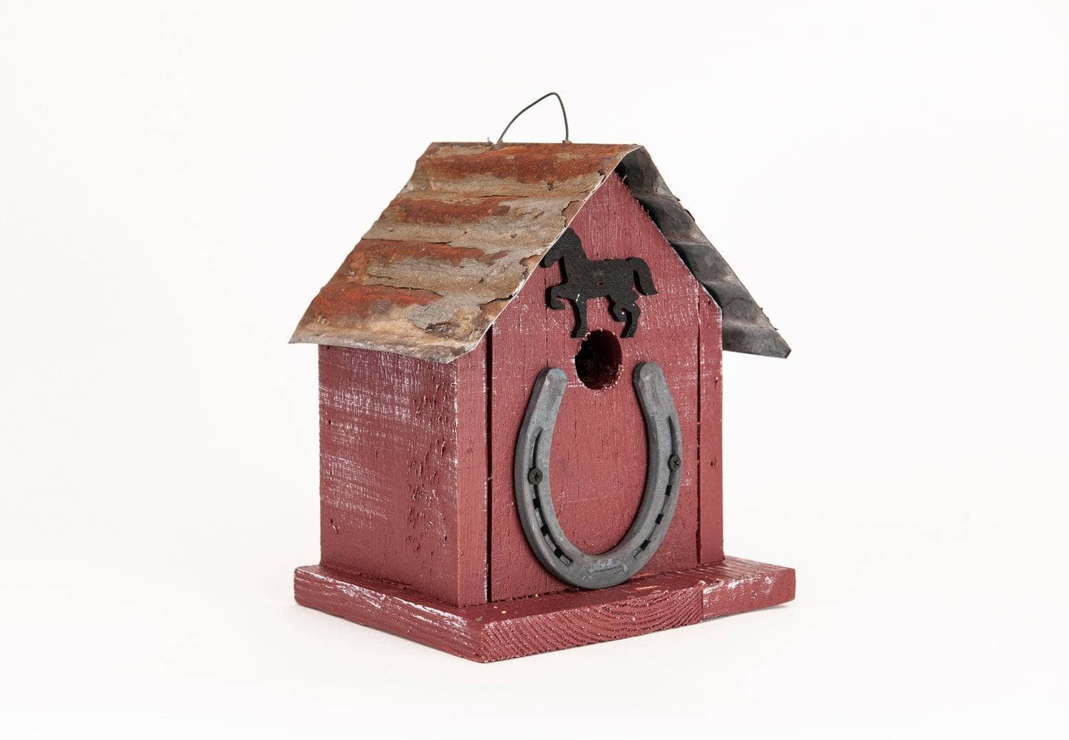 Handmade Red Horseshoe Birdhouse - Rustic Outdoor Garden Decor for Birds - Perfect for Backyard, Patio, and Farmhouse Style Decoration