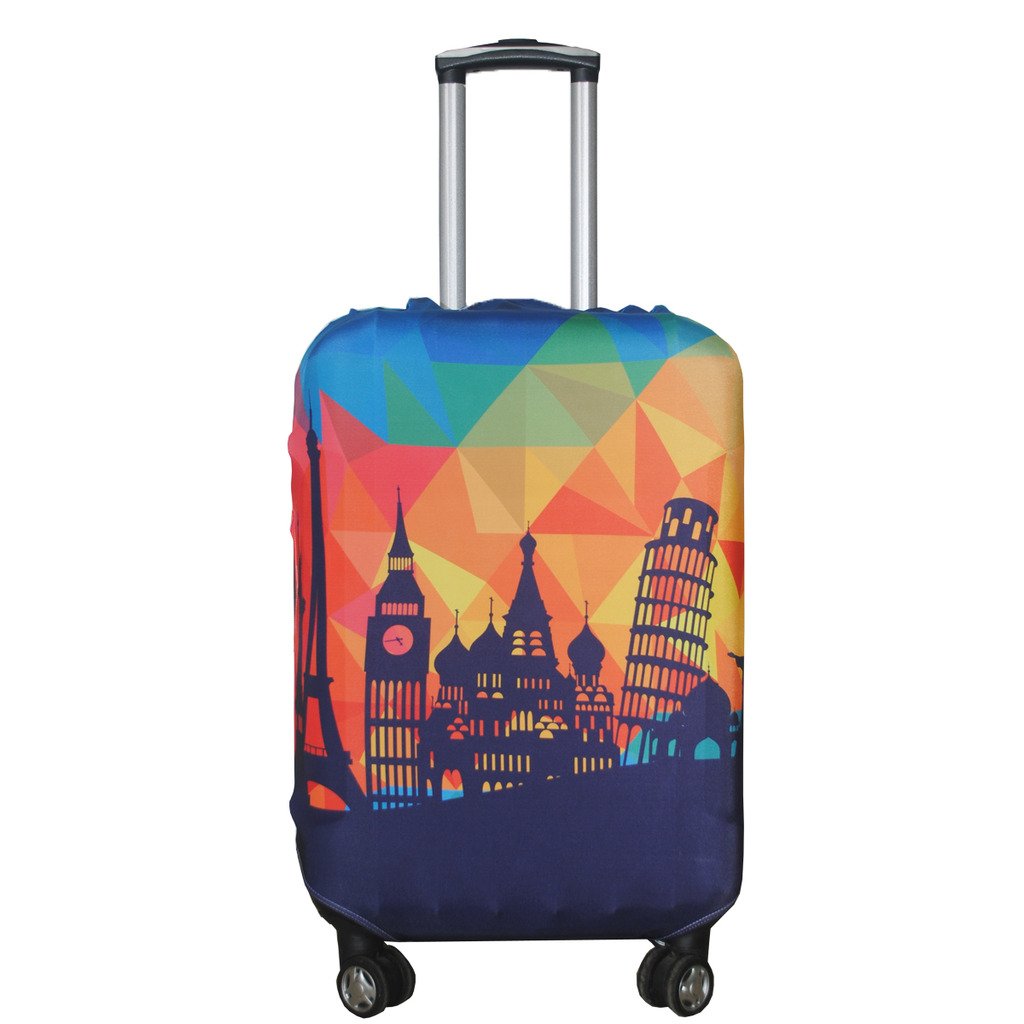 Explore Land Travel Luggage Cover - Waterproof Suitcase Protector for 23-26 Inch Bags (Modern City Design, Medium) - Perfect for Airplane Travel, Business Trips & Vacation Packing