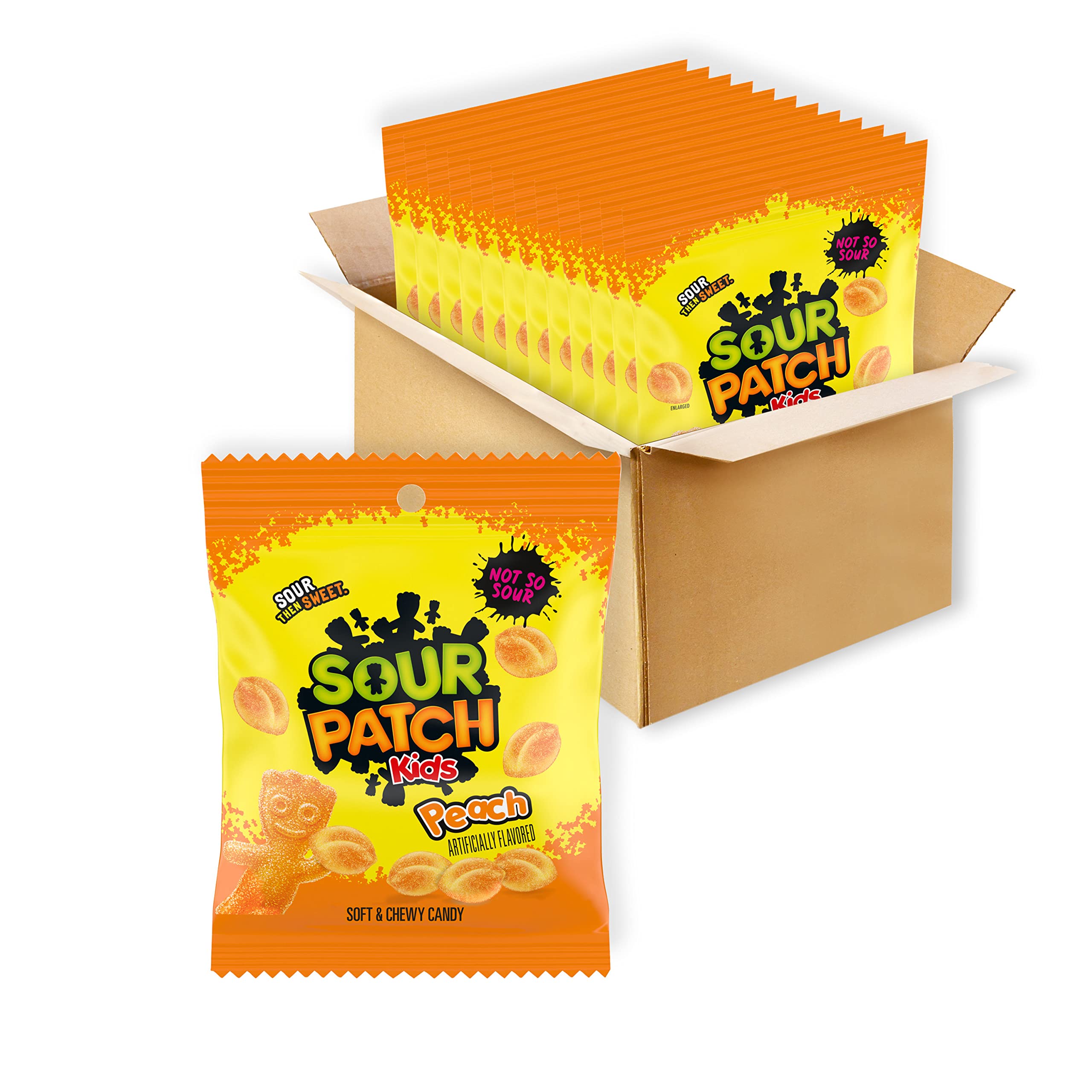 Sour Patch Kids Peach Soft & Chewy Candy - 12 Pack (3.56 oz Bags) | Bulk Candy for Parties, Movie Nights & Office Snacks