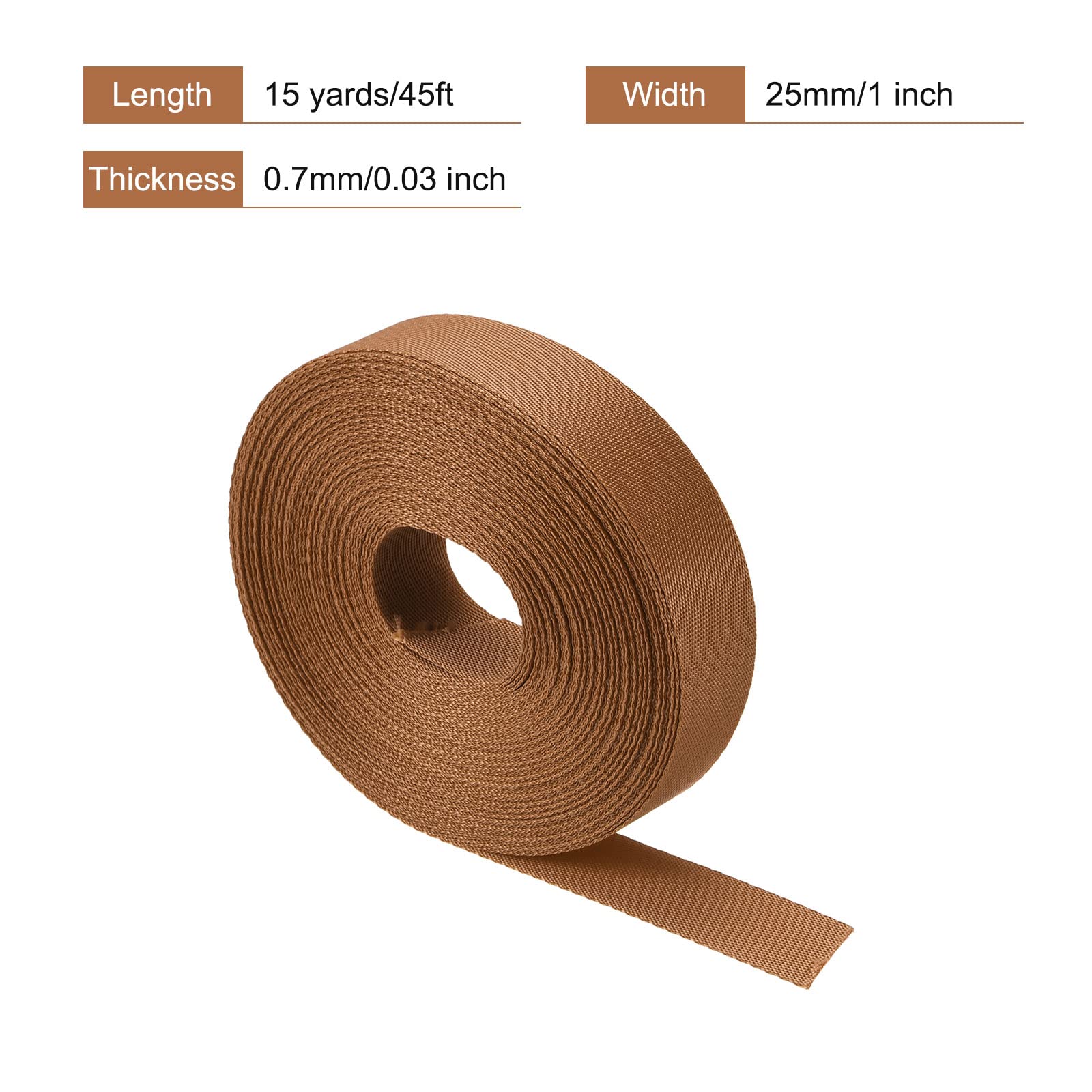 1 Inch x 15 Yards Dark Brown Nylon Webbing Strap for Backpacks, Luggage, Cargo Straps - Heavy Duty Flat Nylon Belt for DIY Projects, Outdoor Gear Repair & Pet Collars