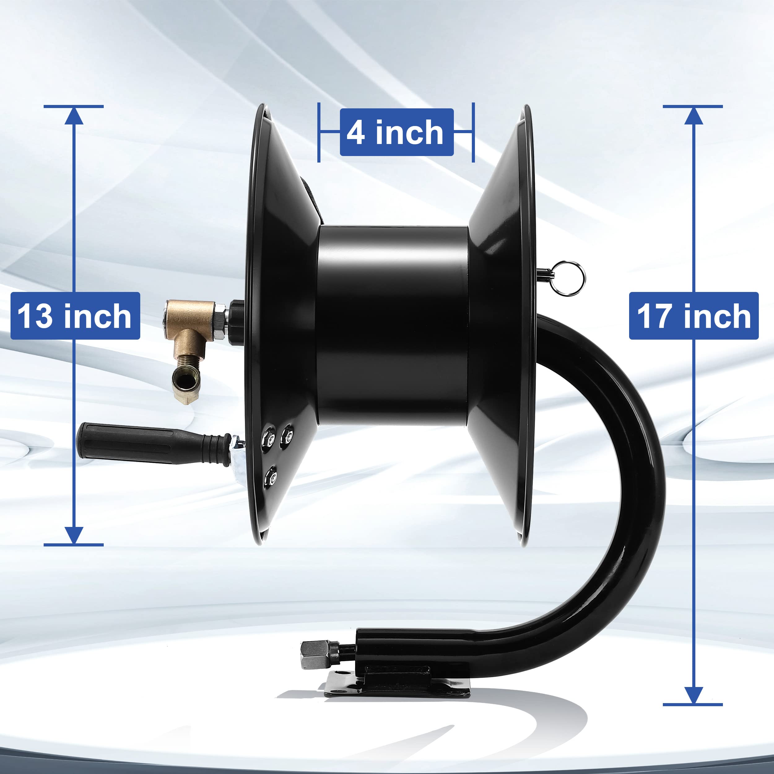 **M MINGLE 100ft Heavy Duty Steel Pressure Washer Hose Reel with Manual Crank & Swivel Arm - 3/8