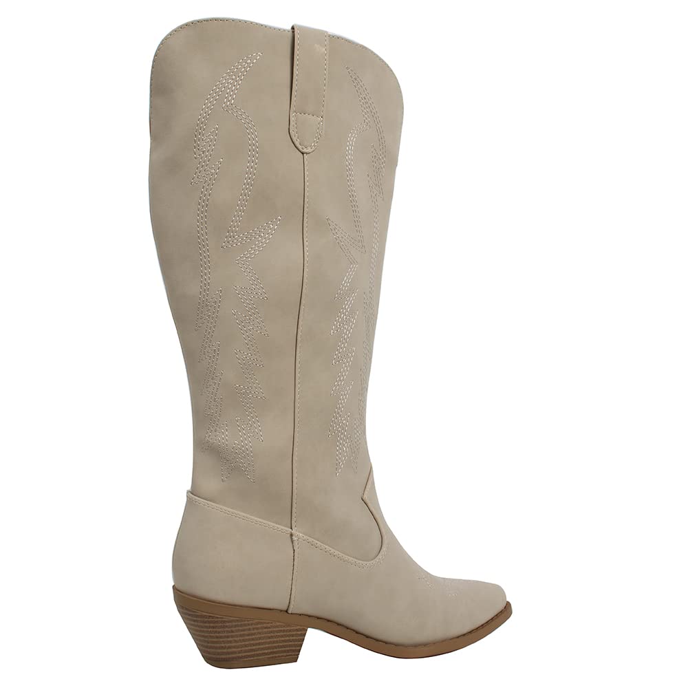 Women's Faux Leather Cowboy Boots Knee High with Stitching - Western Style Riding Boots for Country Fashion & Outdoor Events