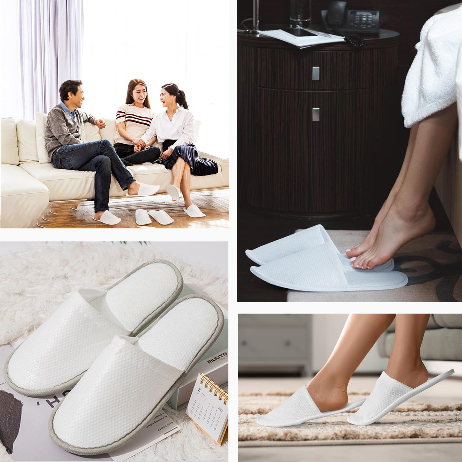 6-Pack Cotton Disposable SPA Slippers for Women & Guests - Soft Indoor House Slippers, Hotel & Bridal Shower Essentials - Bulk Travel Slippers for Adults (Fits US Sizes 10-11) - Perfect for Spas, Hotels & Home Use