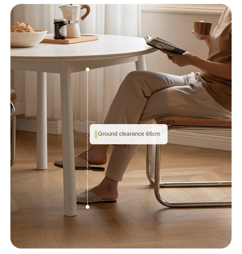 Birch Solid Wood Round Dining Table - White Cream Style Rock Board - Perfect for Modern Kitchens, Dining Rooms & Small Spaces