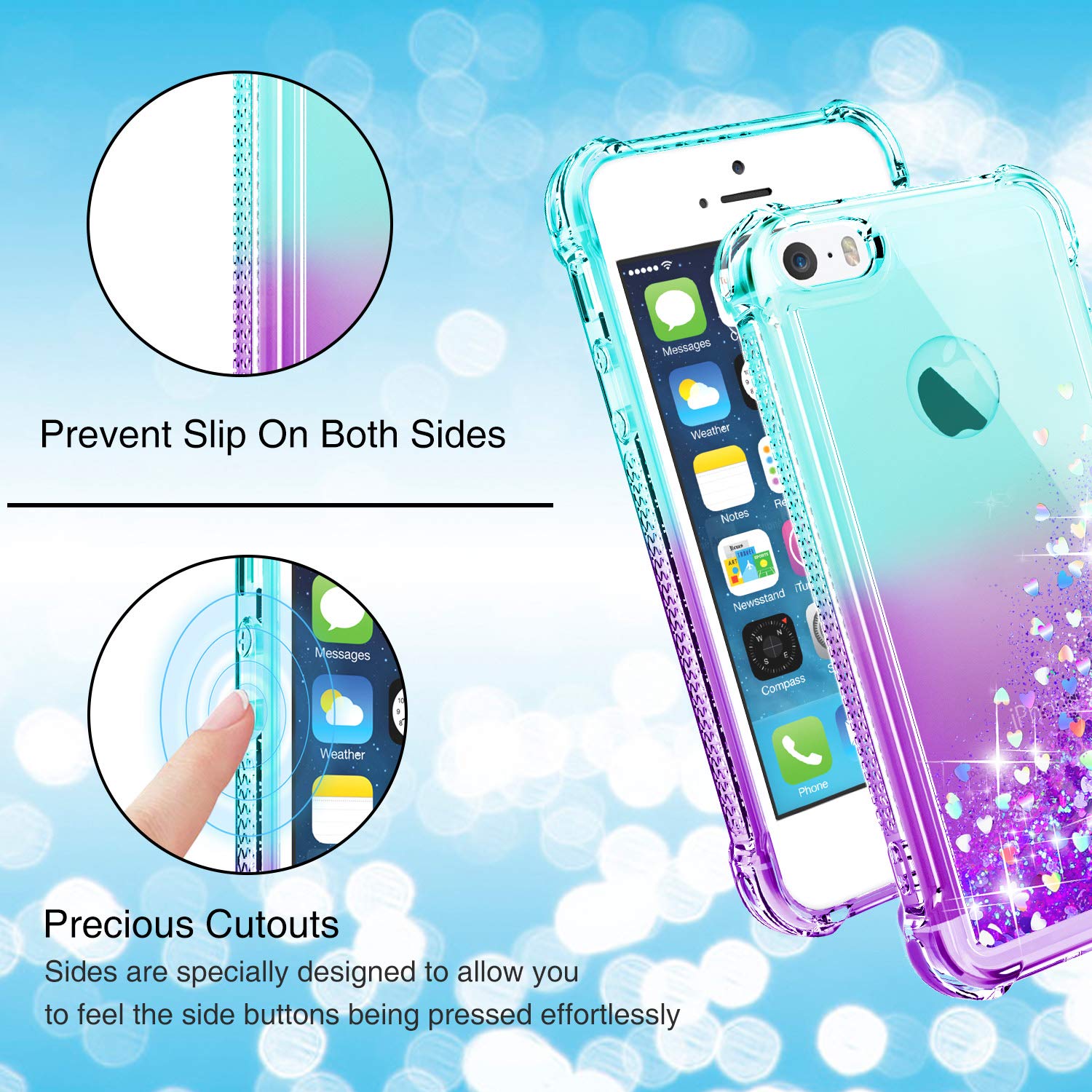 Gritup Premium iPhone 5/5s/SE Case with HD Screen Protector - Slim Protective Cover for Women & Girls in Teal Purple - Perfect for Daily Use, Work & Travel