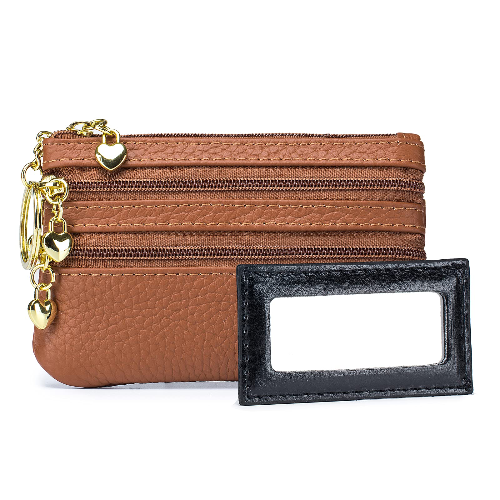imeetu Women's Leather Coin Purse - Small Zippered Change Wallet with 4 Pockets for Coins & Cash (Caramel Brown) | Perfect for Travel, Shopping & Everyday Use