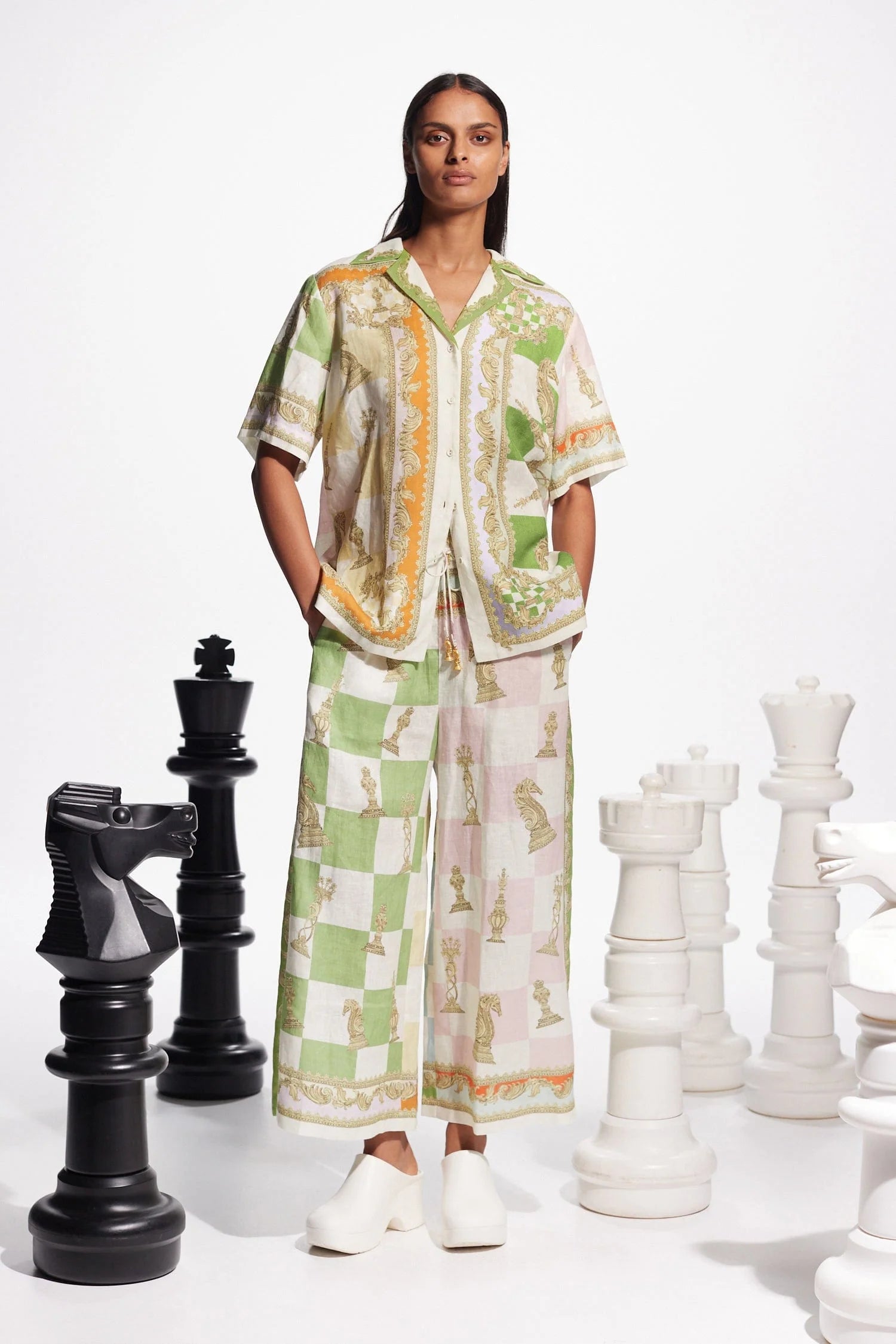 Checkmate Linen Shirt for Men & Women - Breathable Summer Casual Button Down Shirt - Perfect for Beach, Travel, and Office Wear