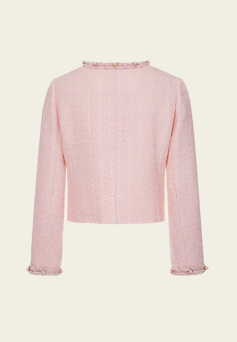 Braided Pearl Embellished Cropped Jacket for Women - Elegant Fashion Outerwear for Parties, Weddings & Special Occasions