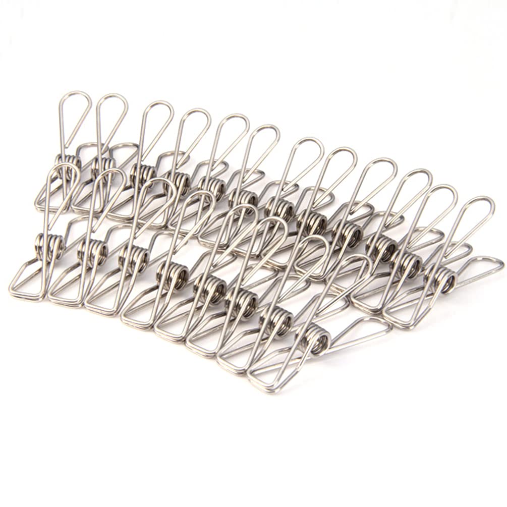 Beavorty 20Pcs Stainless Steel Clothes Pins - Heavy Duty Metal Wire Utility Clips for Laundry, Food Packaging, Chip Bags & Office Organization (Silver) | Durable Multipurpose Clips for Home & Commercial Use