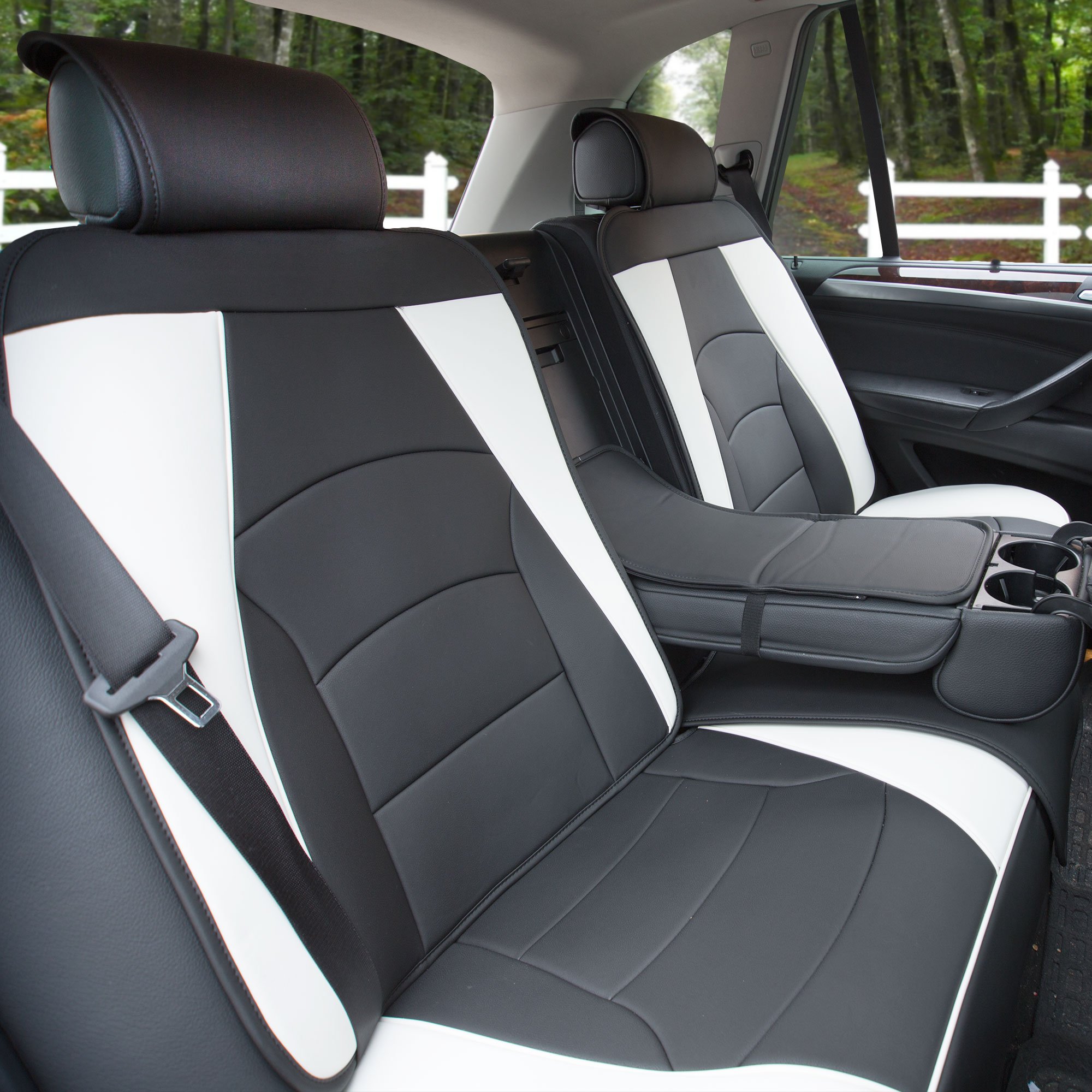 TLH Ultra Comfort Leatherette White Car Seat Cushions Set with Non-Slip Dash Mat - Universal Fit for Cars, Trucks & SUVs - Waterproof Faux Leather Seat Covers for Driving Comfort & Back Support - Perfect for Long Commutes, Road Trips & Daily Driving