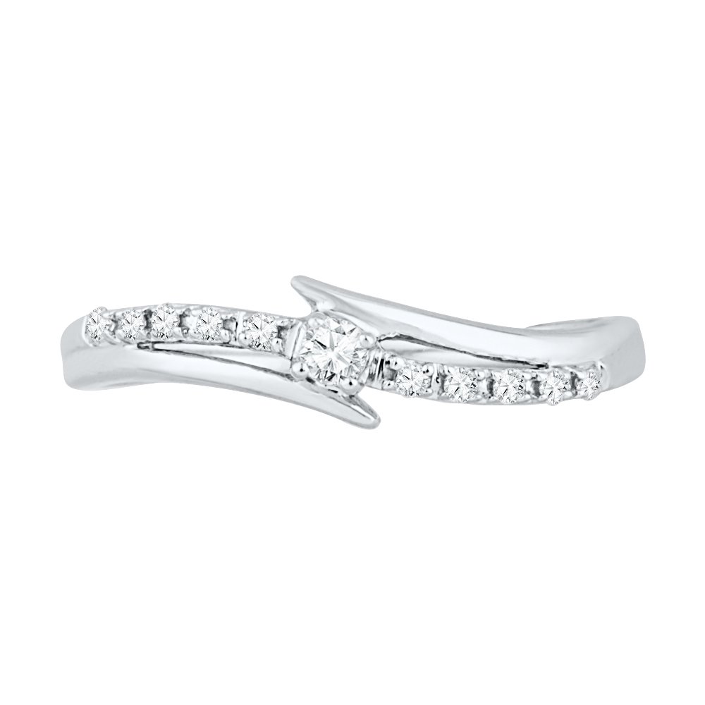 10KT White Gold Round Diamond Bypass Promise Ring (0.12 cttw) - Elegant Jewelry Gift for Engagement, Anniversary & Special Occasions