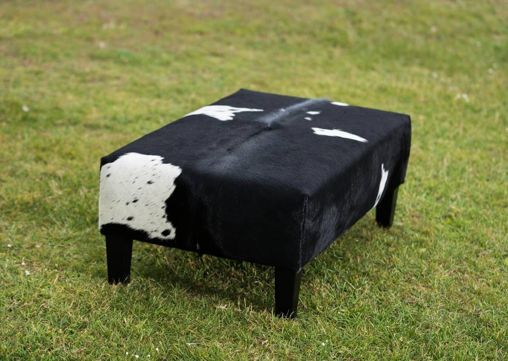 Premium Cowhide Ottoman with Sturdy Wood Legs - 100x60x38cm - Luxurious Living Room Footrest & Coffee Table Stool - Perfect for Home Decor, Relaxation & Extra Seating