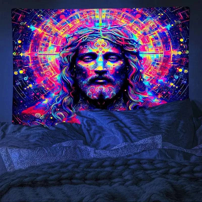 Retro Aesthetic UV Glow Tapestry Wall Art Decor - Psychedelic Blacklight Poster for Bedroom, Dorm, Living Room & Party Decorations