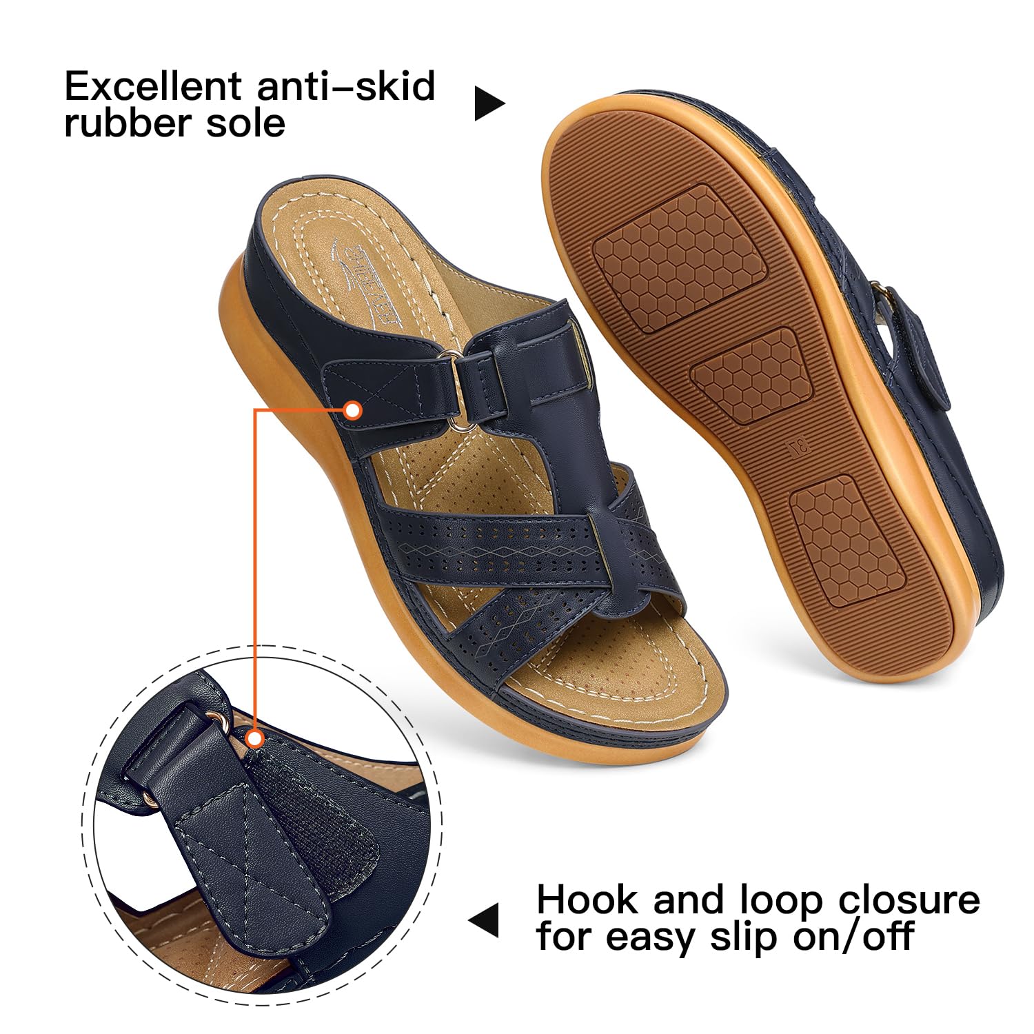 SHIBEVER Women's Comfortable Orthopedic Wedge Sandals - Slip On Platform Sandals for Walking, Beach & Summer Outfits