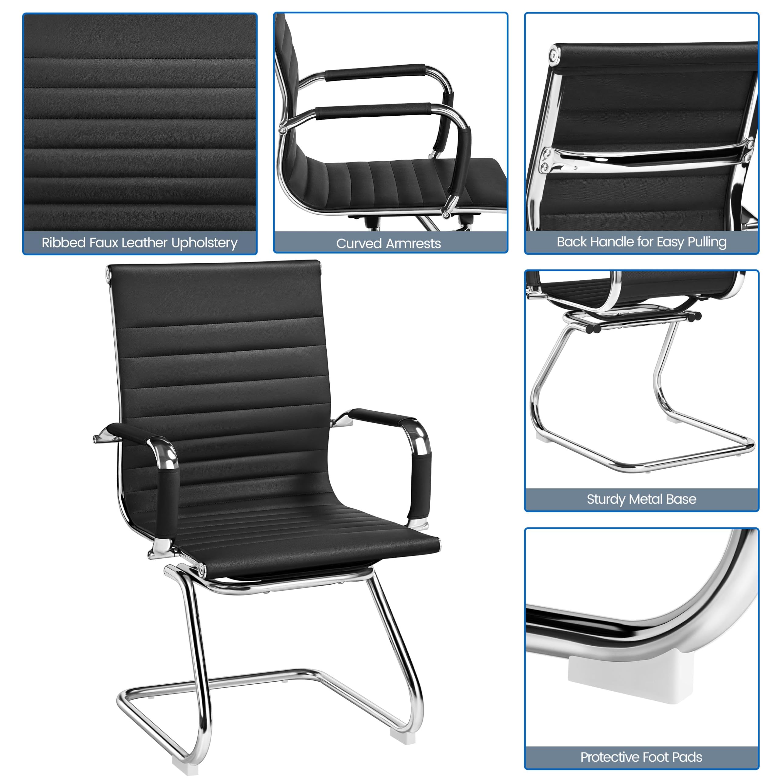 Yaheetech 6-Pack Black Faux Leather Office Guest Chairs - Mid Back Comfortable Reception Chairs for Conference Room, Waiting Area, Lobby, and Home Office - No Wheels, Durable & Stylish Seating Solution