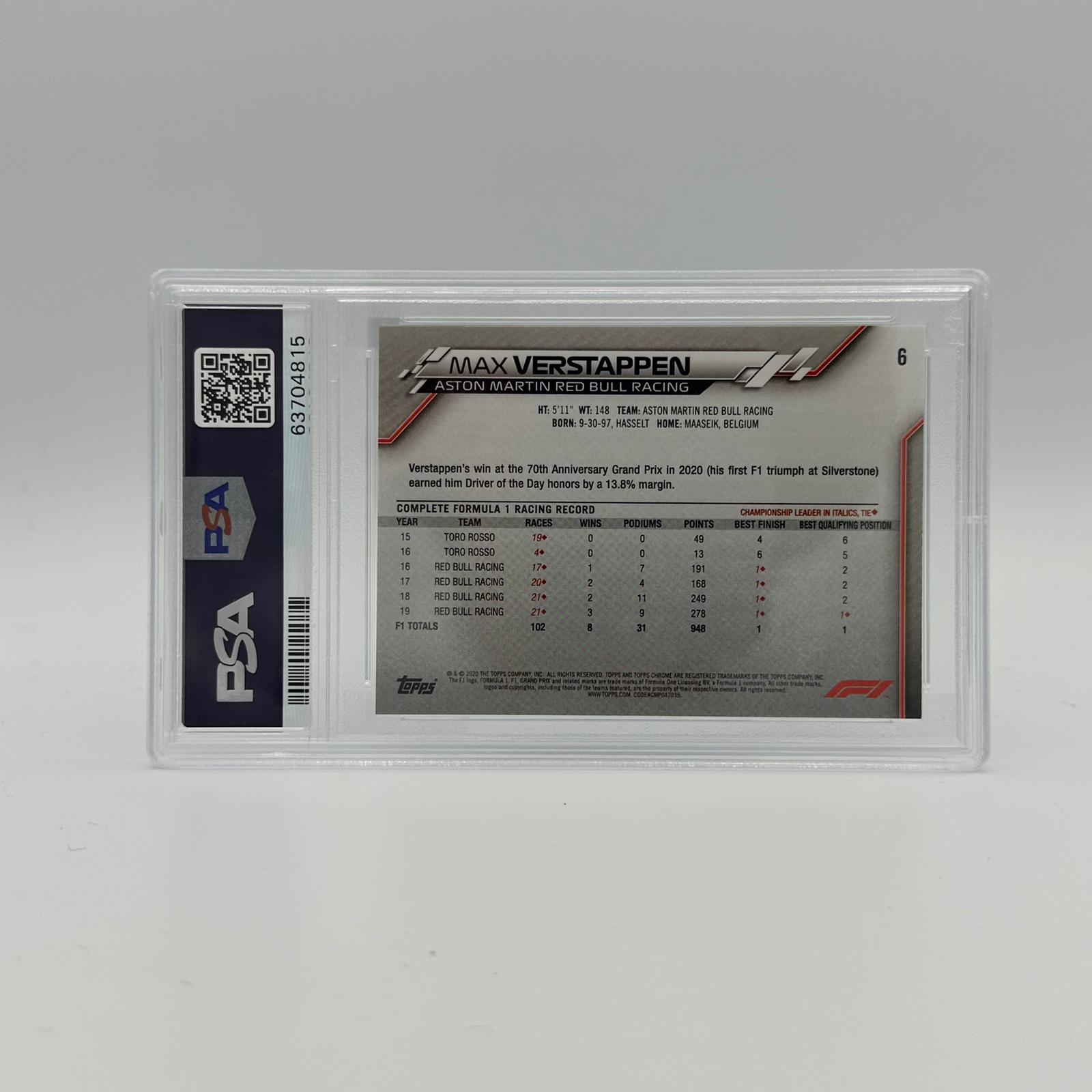 PSA 9 Graded Max Verstappen SP Sapphire Edition Image Variation #6 - Rare Collectible Trading Card for F1 Fans & Sports Memorabilia Enthusiasts