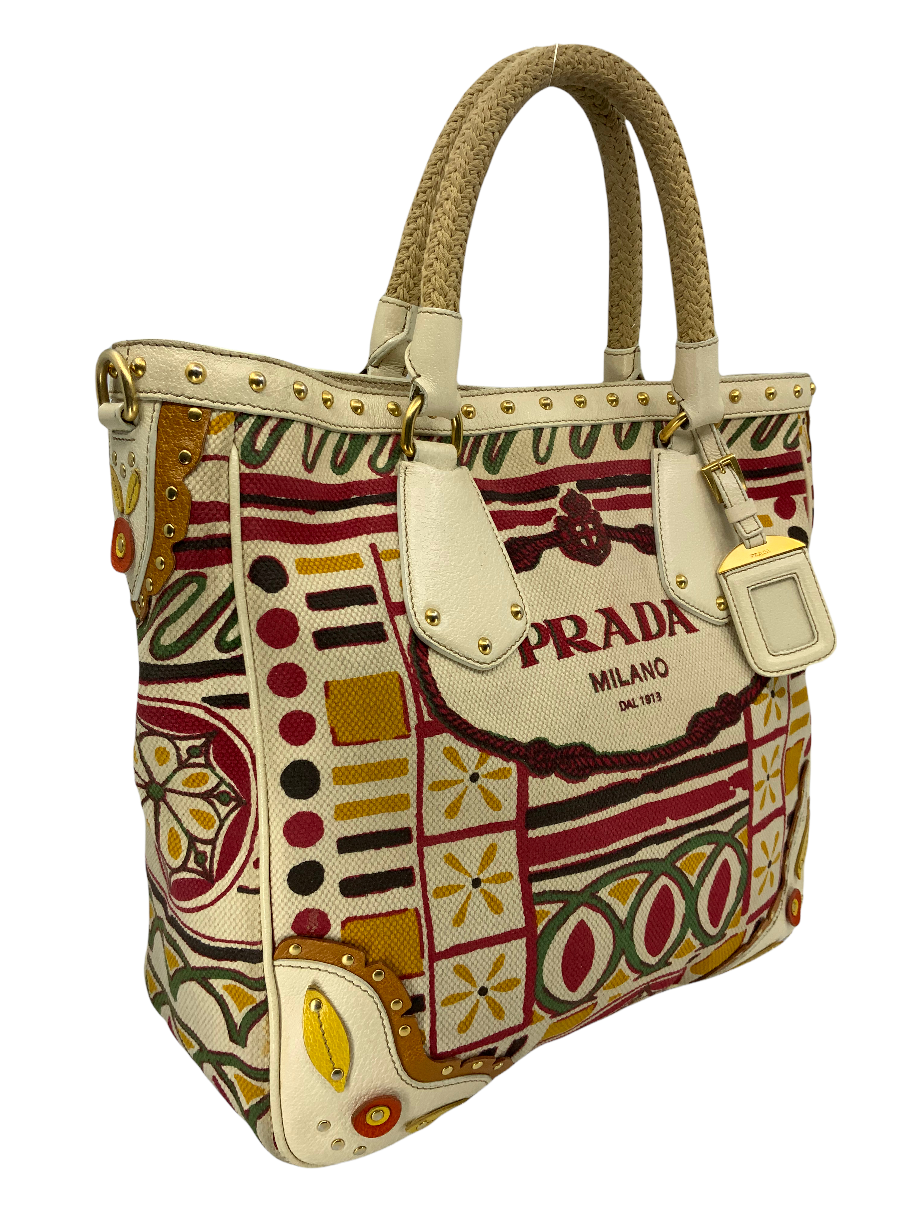 PRADA Canapa Stampada Logo Large Tote Bag for Women - Luxury Designer Handbag for Work, Travel & Shopping - Stylish Canvas Shoulder Bag with Signature Logo Print