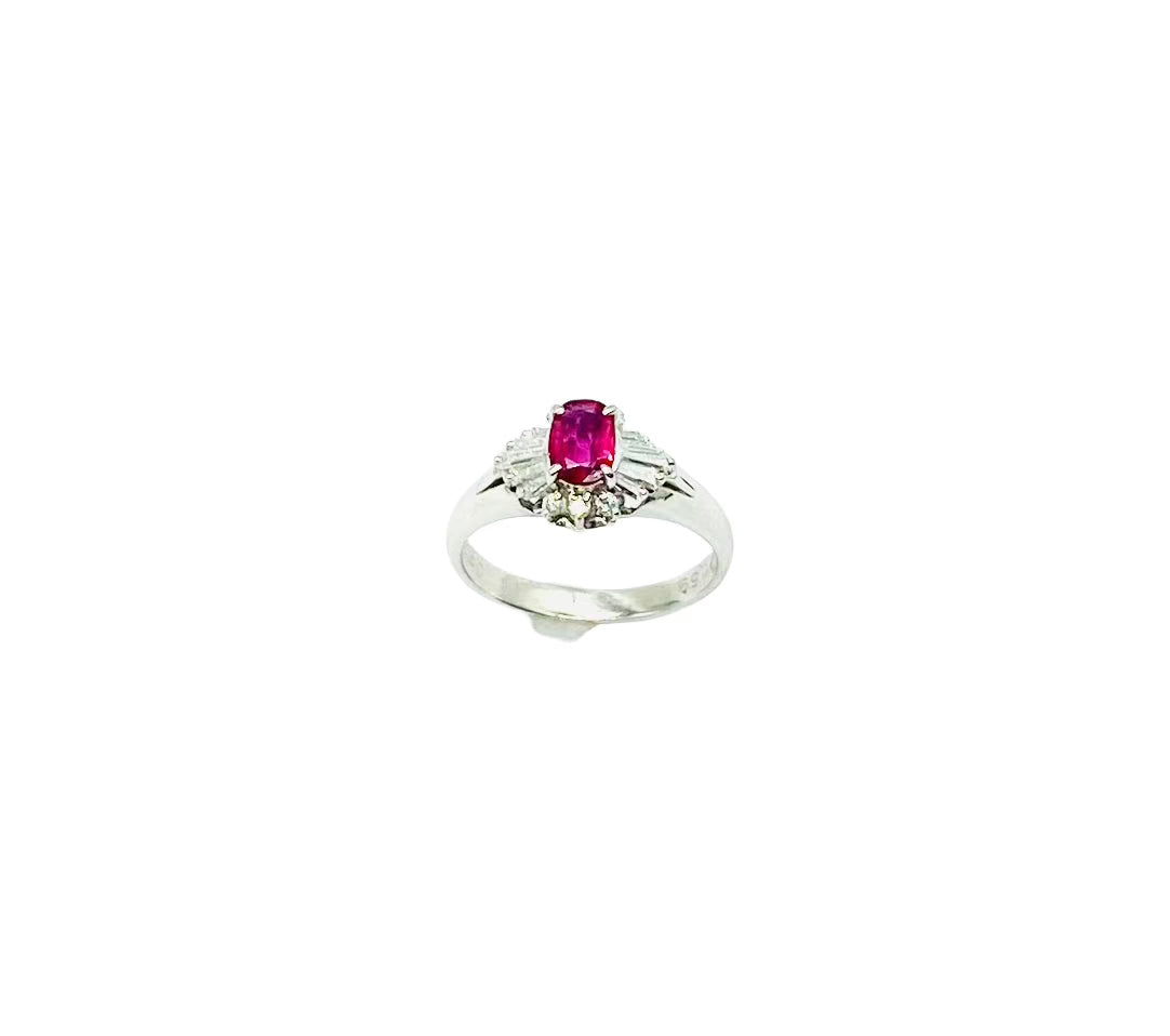 Platinum 40ptw Diamond & 59pt Ruby Oval Engagement Ring for Women - Elegant Wedding Band, Anniversary Gift, Special Occasion Jewelry