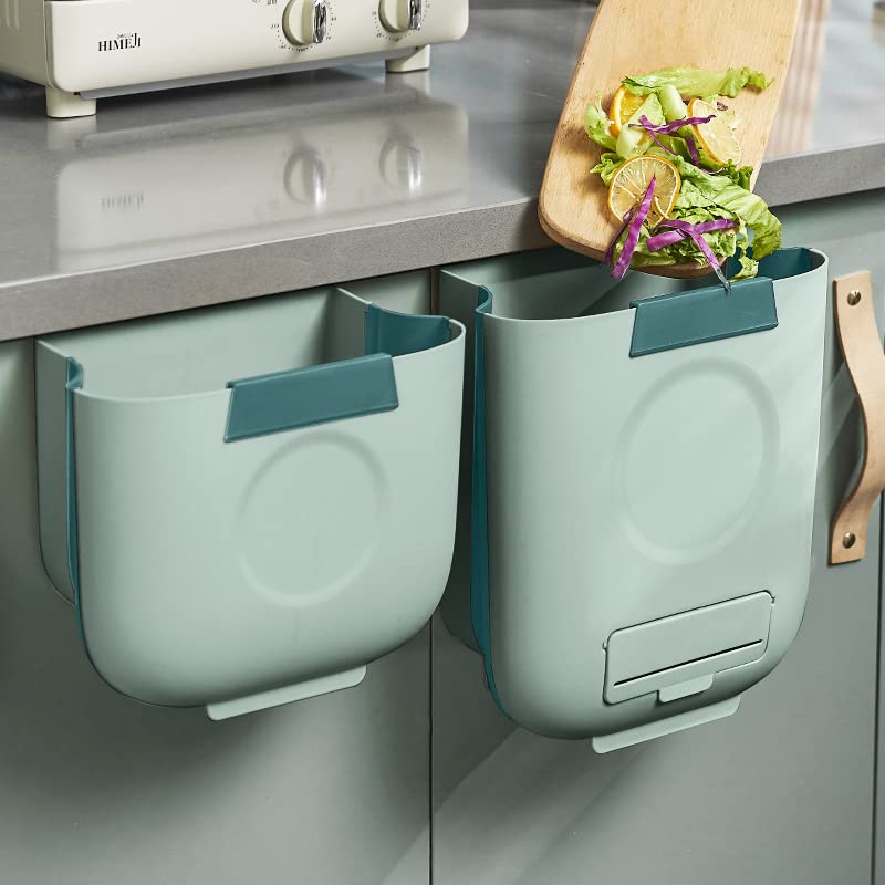 TOMYEUS 10L/13L Foldable Trash Can - Hanging Waste Bin for Kitchen Cabinet Door, Bathroom & Toilet - Space Saving Wall Mounted Garbage Storage (10L) - Perfect for Small Spaces, RVs & Camping