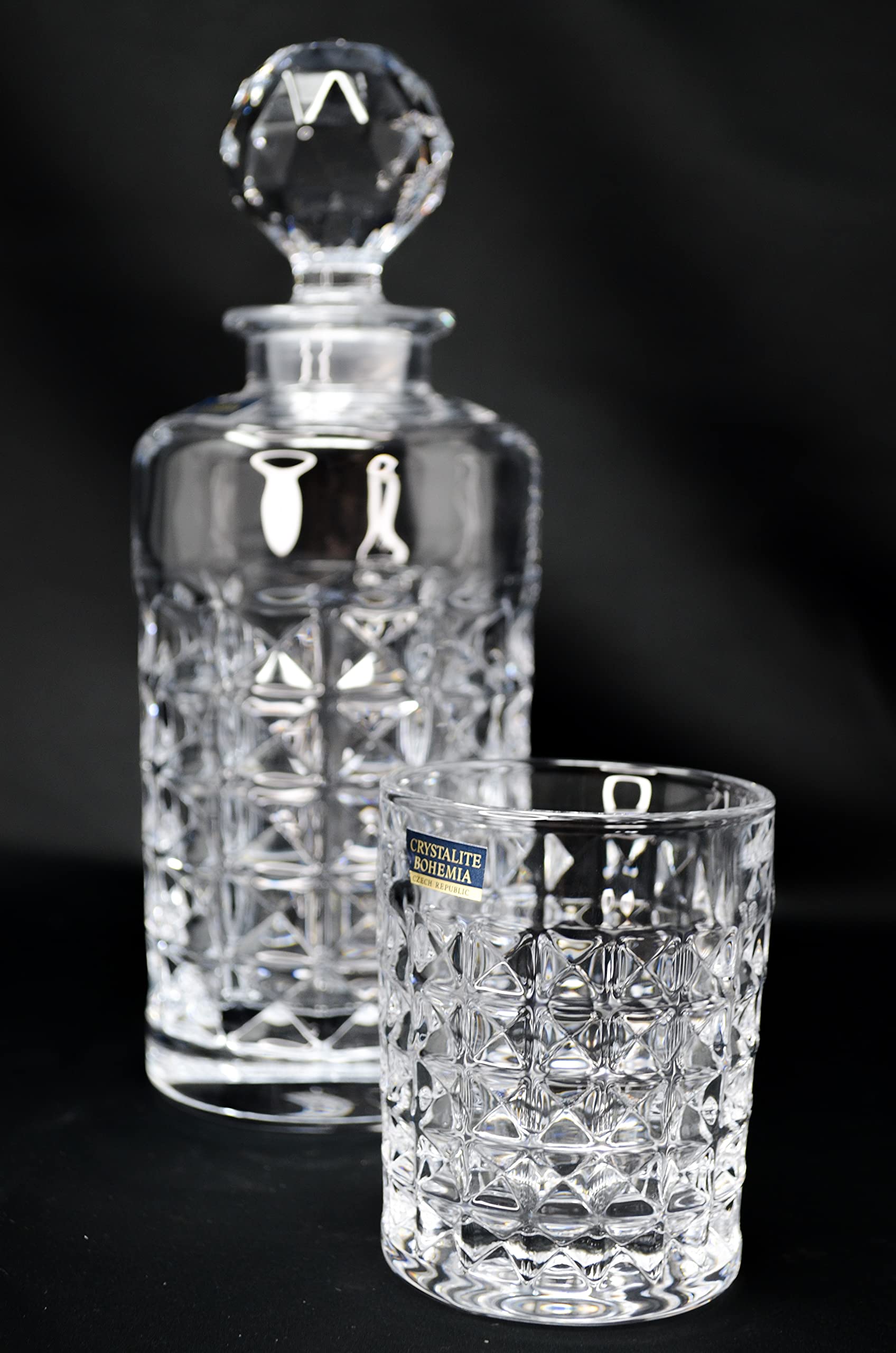 Premium Czech Crystal Glass Whiskey Decanter & Tumbler Set (1 Decanter + 6 Glasses) - 22oz & 8oz Old Fashioned Barware - Handcrafted Bohemia Glass for Whiskey Lovers - Perfect for Gifts, Home Bars & Cocktail Parties