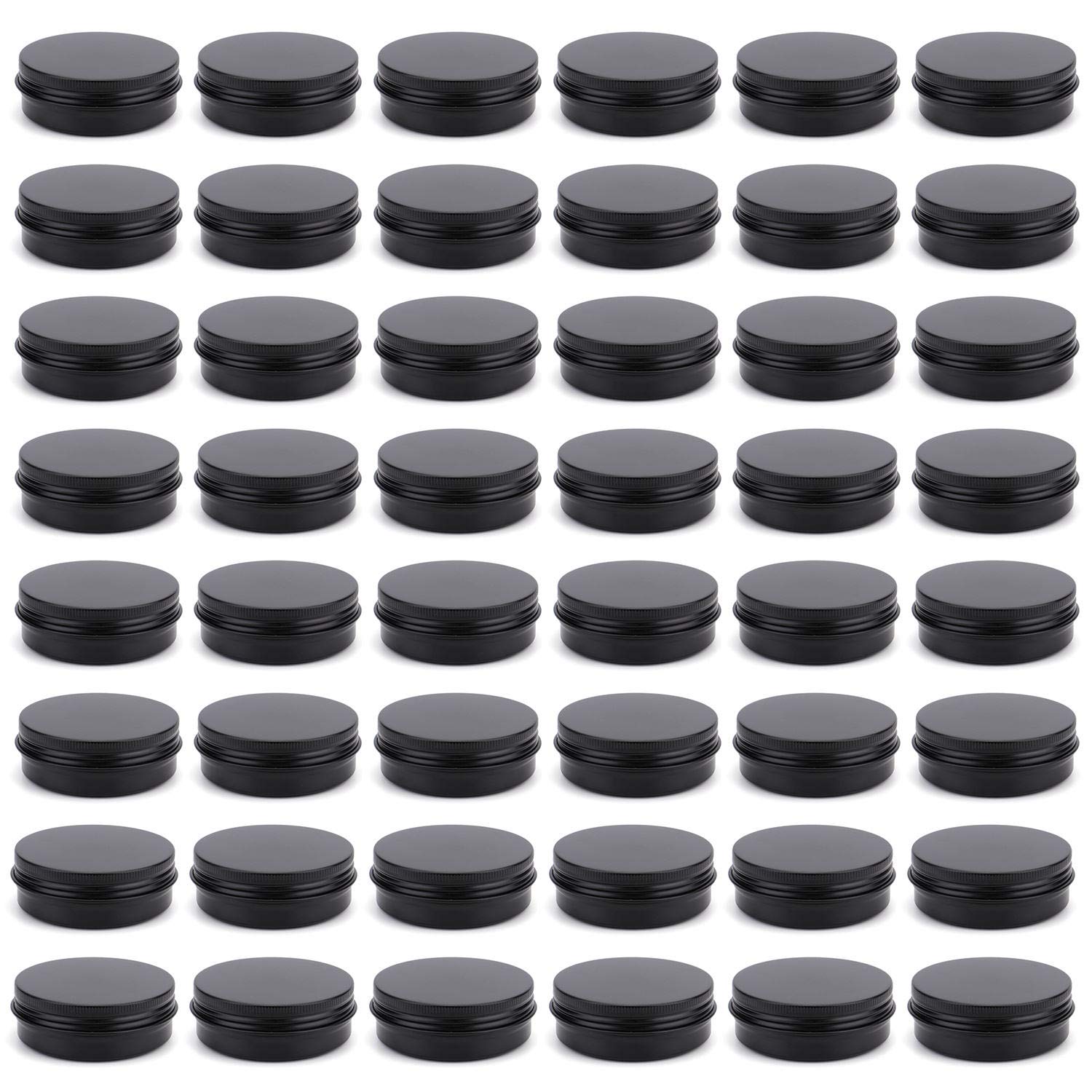 Foraineam 48 Pack 2 oz Round Lip Balm Tins - Matte Black Aluminum Cosmetic Containers with Screw Lids - Travel-Friendly Empty Tins for DIY Lip Balm, Salves & Samples | Perfect for Home, Salon & On-the-Go Storage