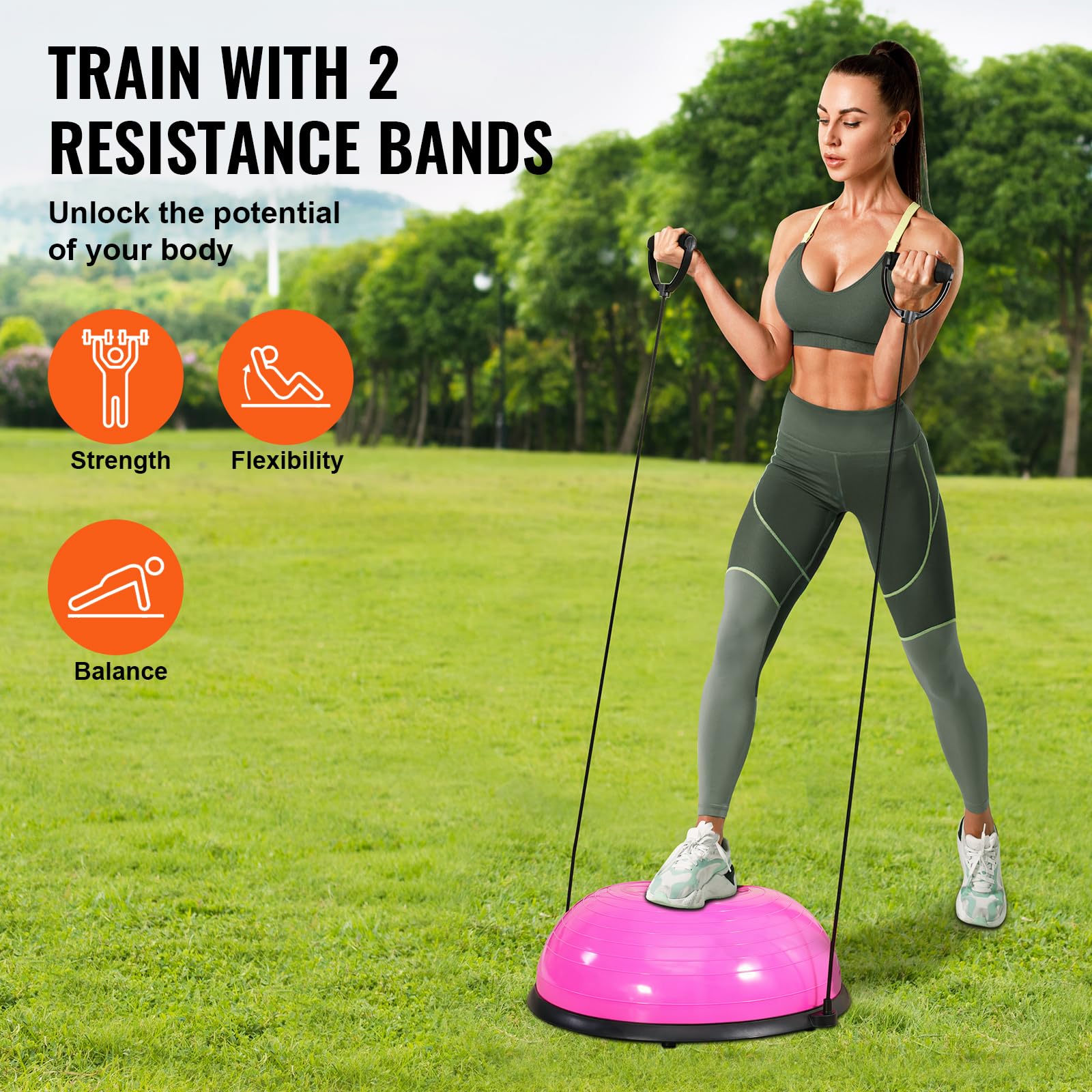 VEVOR Half Exercise Ball Trainer - 660 lbs Capacity Stability Ball for Yoga, Balance & Strength Training | Includes Resistance Bands & Pump | Perfect for Home Gym, Full Body Workouts & Core Exercises | Great for Pilates, Physical Therapy & Fitness Enthusiasts