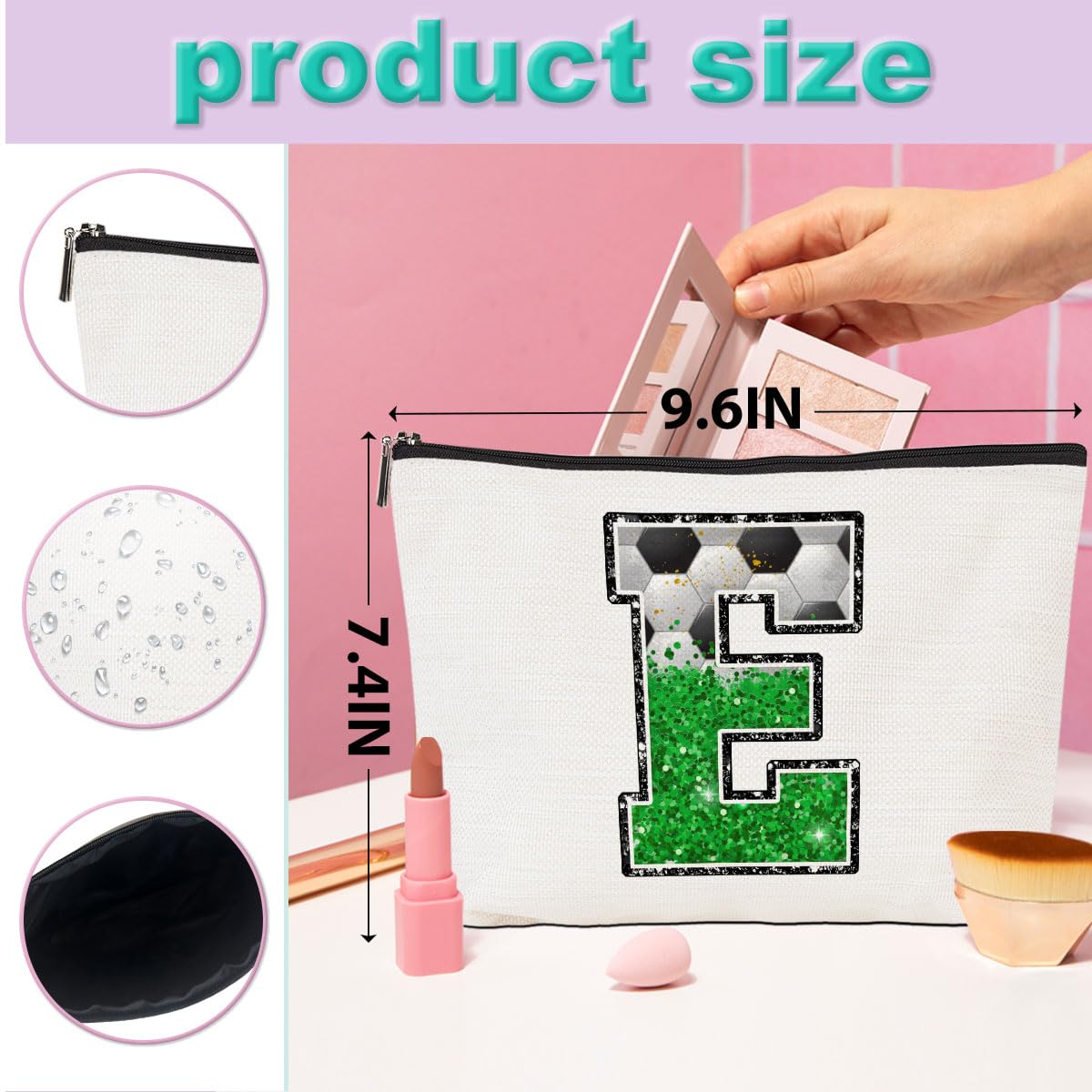 Personalized Monogrammed Cosmetic Bag with Soccer Design - Cute Zipper Pouch for Women & Girls - Perfect Graduation & Birthday Gift Idea - Great for Travel, Gym, and School Essentials Organization