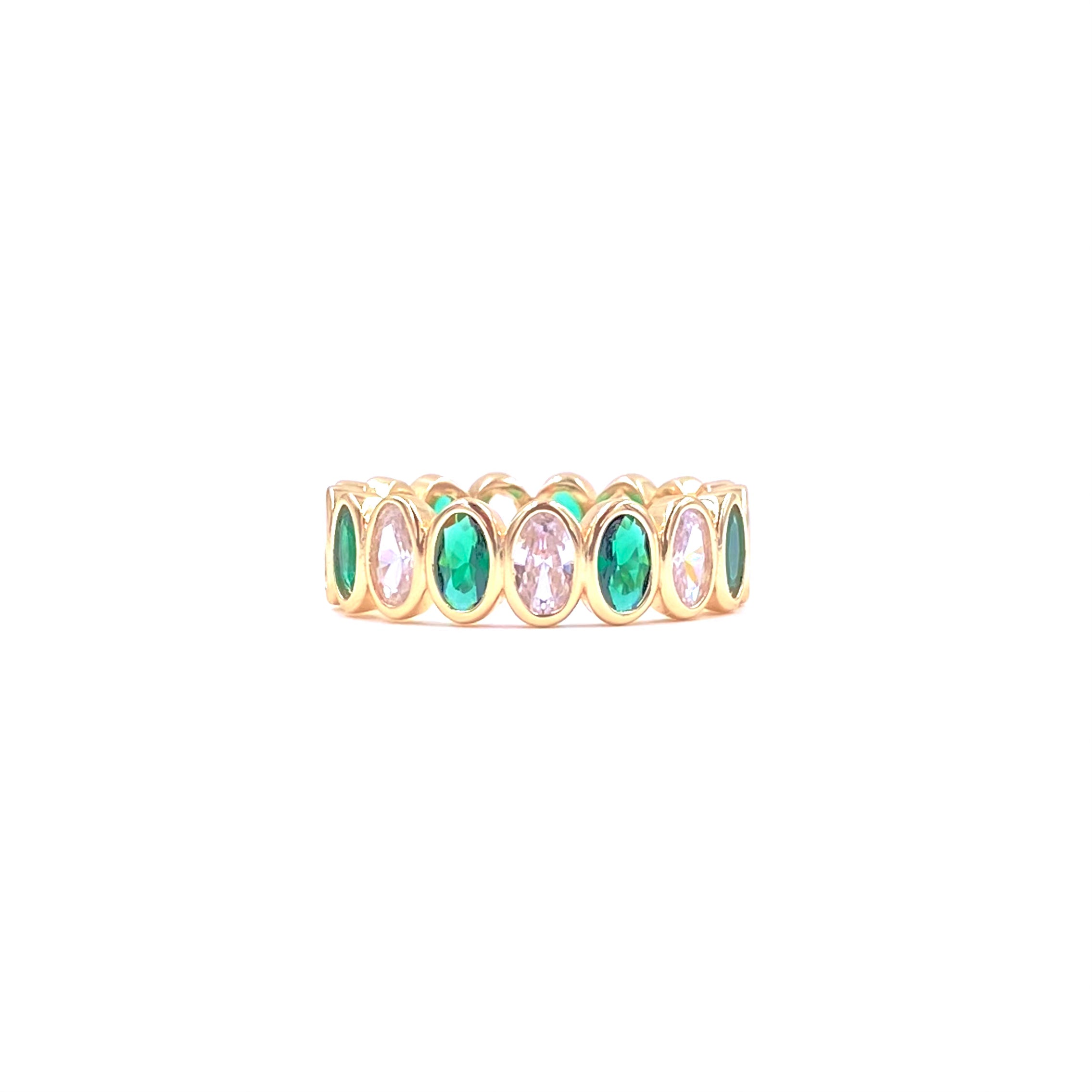 Sterling Silver Gold Plated Green CZ Eternity Band Ring for Women - Elegant Stackable Wedding & Anniversary Jewelry Gift - Perfect for Everyday Wear & Special Occasions