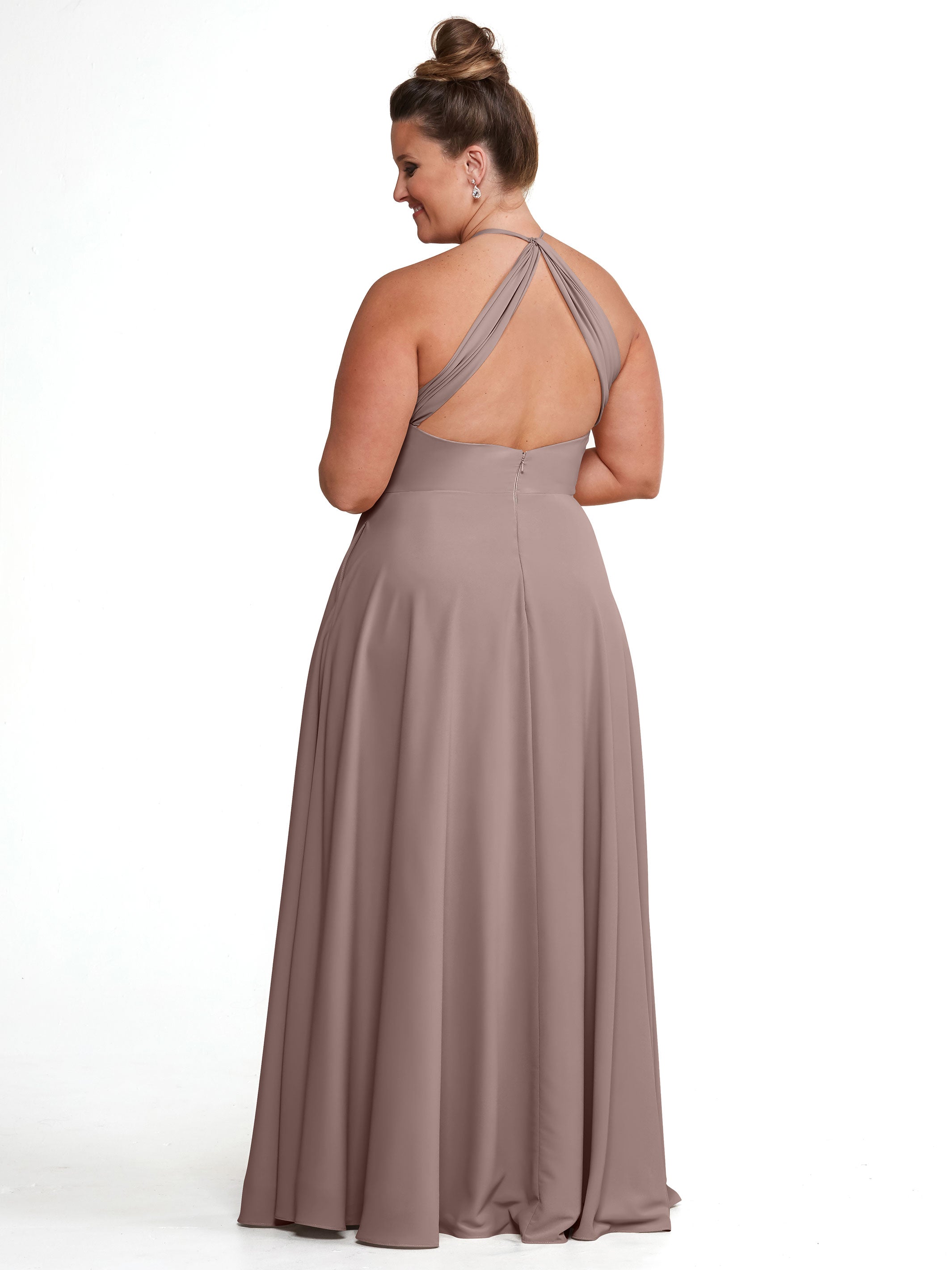 Elegant 83022 Stretch Chiffon Halter A-Line Bridesmaid Dress with Pockets - Perfect for Weddings, Parties & Formal Events