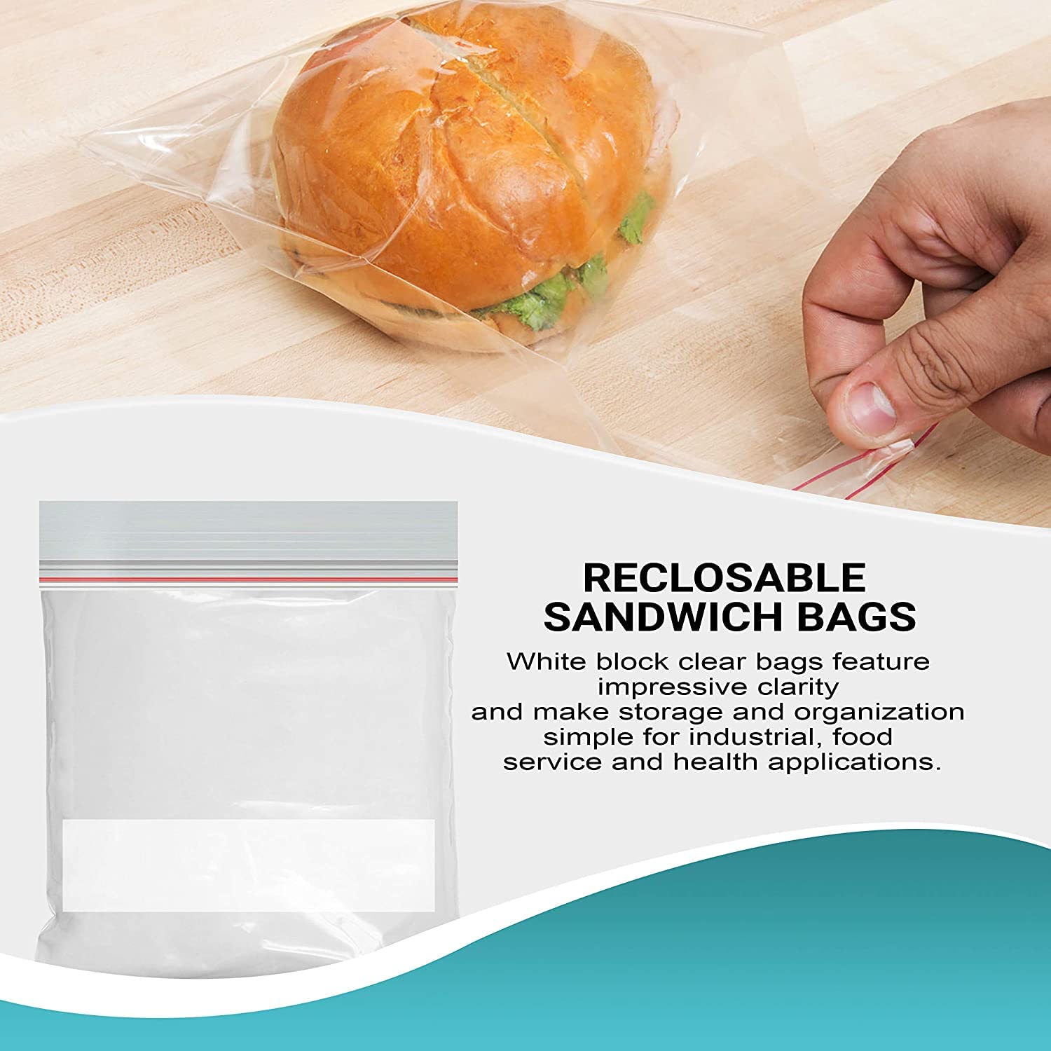APQ 250 Pack Reclosable Sandwich Bags with Dual Zip Lock, 10.56 x 11 Inches, 1.75 Mil Thick Write-On Poly Bags for Food Storage, Meal Prep, Office Organization & Travel Snacks | Airtight Seal for Freshness