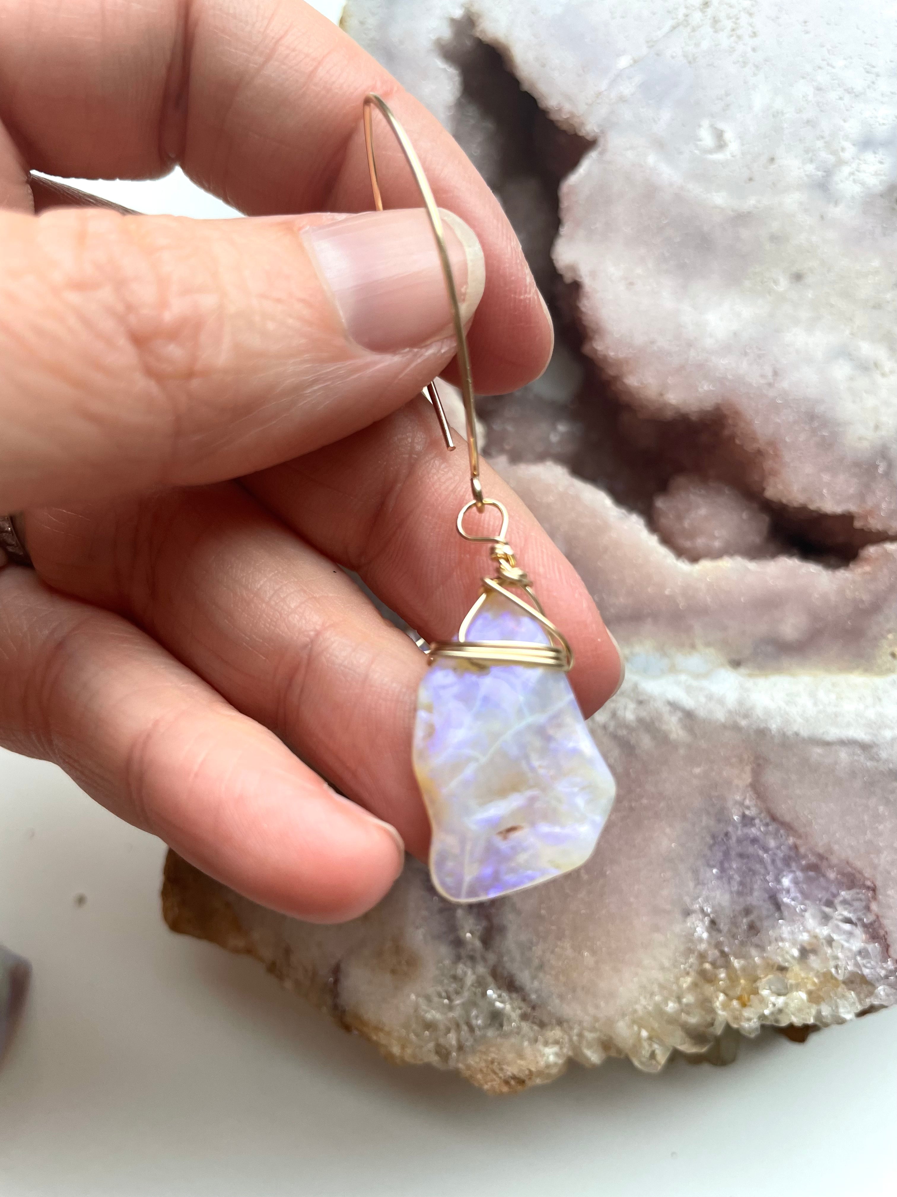 Large Australian Opal Dangle Earrings in Gold Filled - Elegant Statement Jewelry for Women, Perfect for Parties, Weddings & Special Occasions
