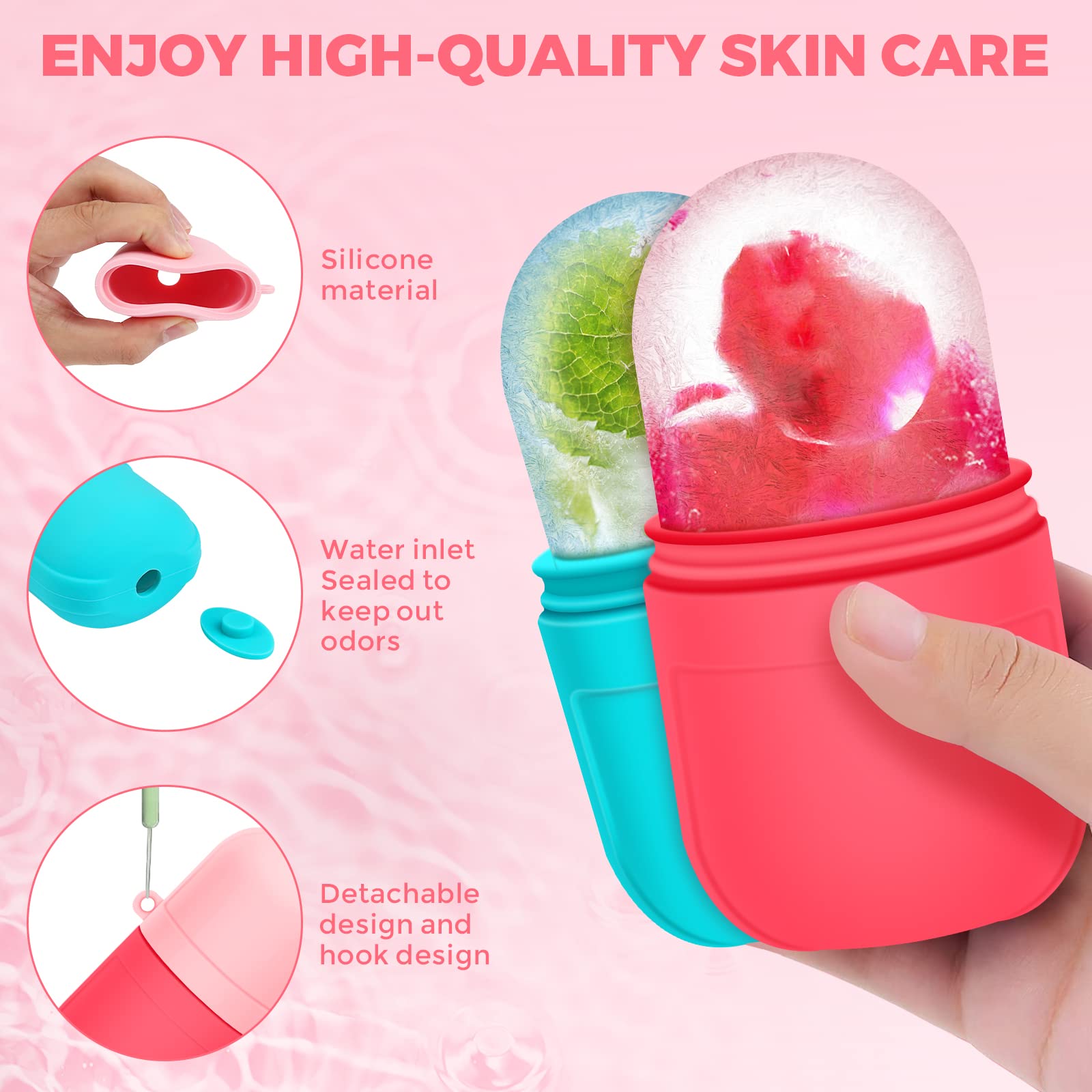 SerDa-Run 2-Pack Ice Face Roller & Gua Sha Massage Tool - Cooling Facial Roller for Puffy Eyes, Dark Circles & Skin Tightening - Reduce Fine Lines & Brighten Skin - Blue & Pink Set for Home & Spa Skincare Routine