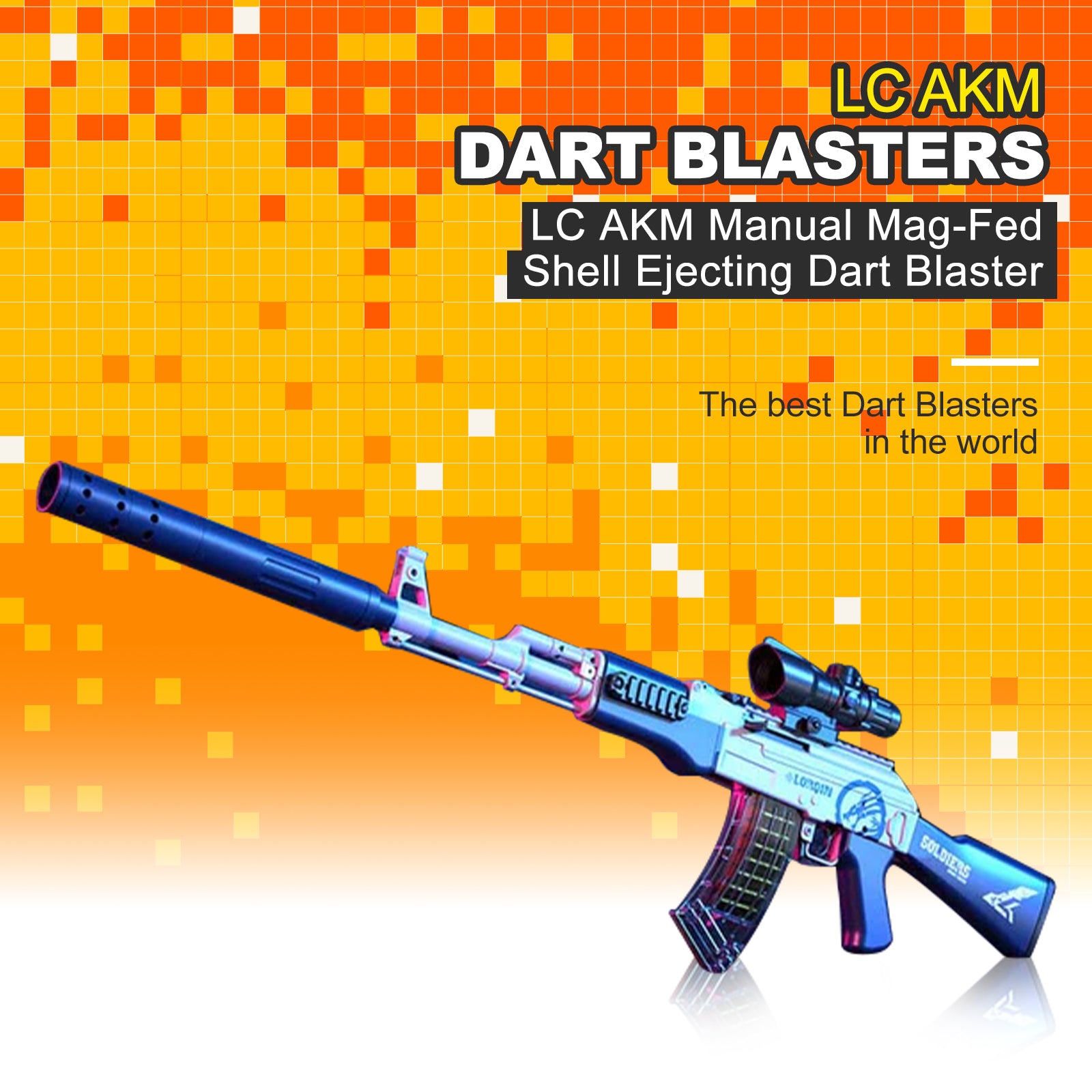 LC AKM Manual Magazine Fed Shell Ejecting Dart Blaster Toy - Realistic Foam Dart Shooting Game for Outdoor Battles & Nerf War Fun