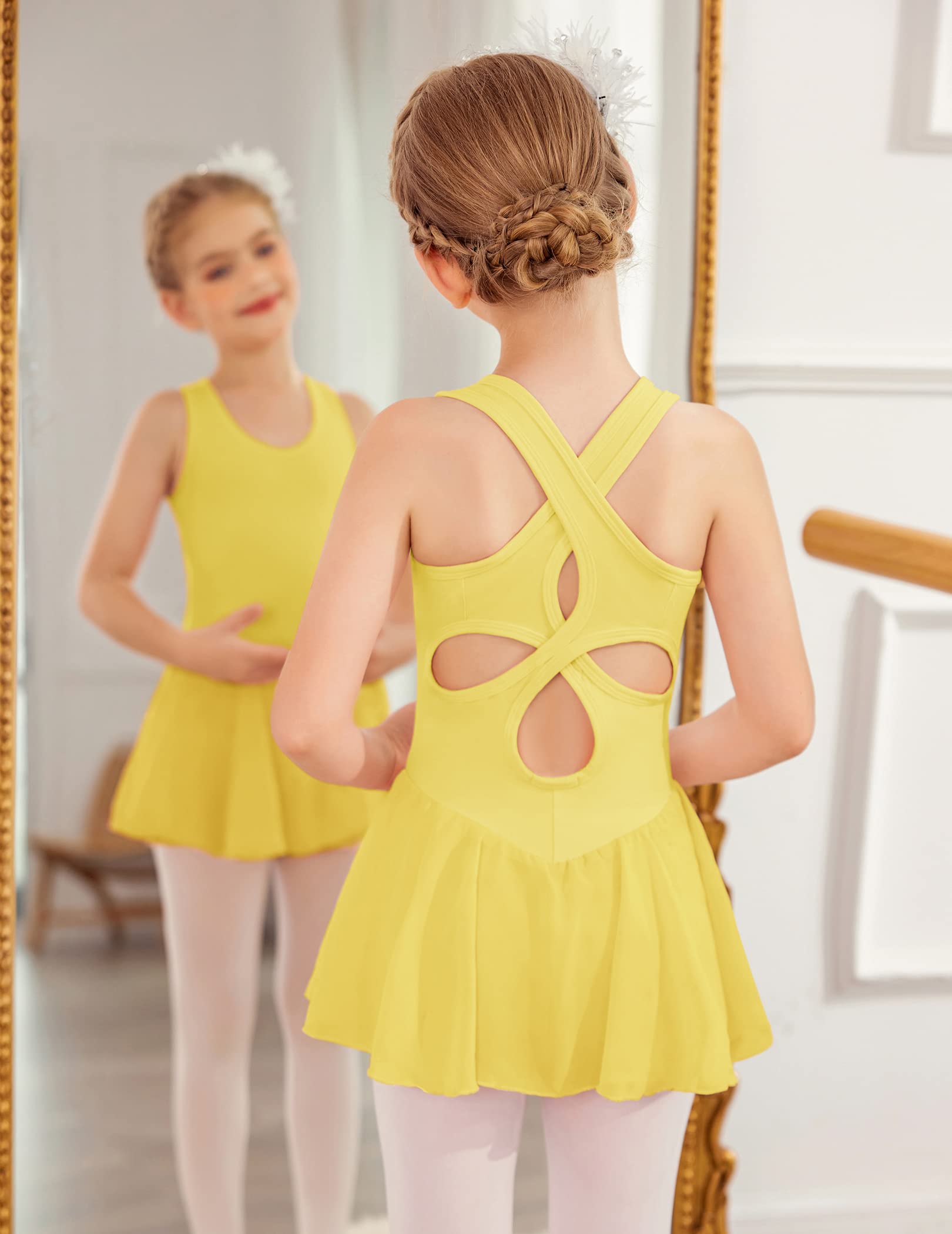 Arshiner Girls Ballet Leotard with Skirt - Sleeveless Dance Dress for Kids - Hollow Back Design - Perfect for Ballet Class, Recital & Performance