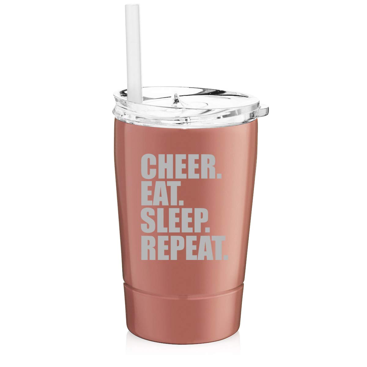 12 oz Stainless Steel Vacuum Insulated Tumbler with Straw - Double Wall Insulated Travel Mug for Coffee, Tea & Cold Drinks - Rose Gold Cheerleader Design Perfect for Gym, Work, School & Outdoor Activities